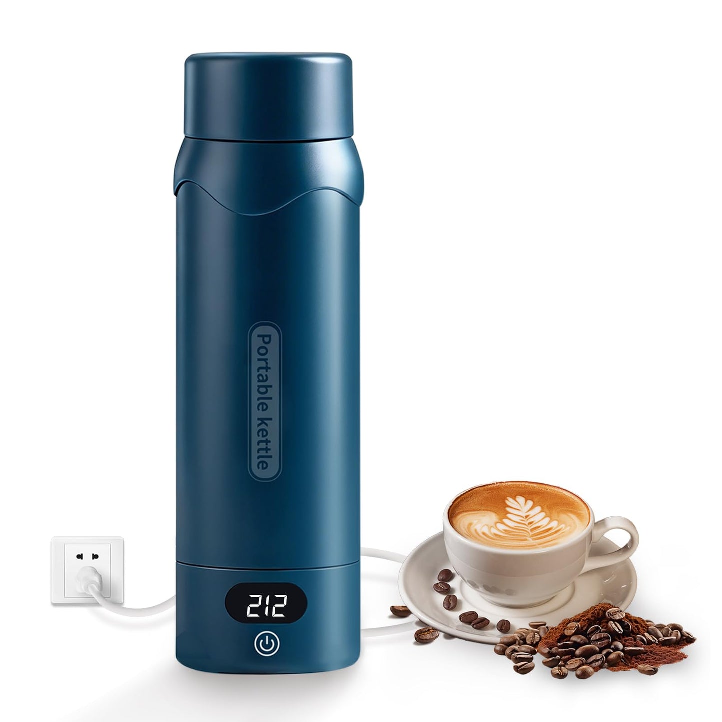 Insulated Stainless Steel Travel Electric Kettle Small, Smart Water Bottle with 4 temperature control, Leak-Proof, Mini Travel Essentials Portable Office Gifts for Tea Lovers, Dark Blue