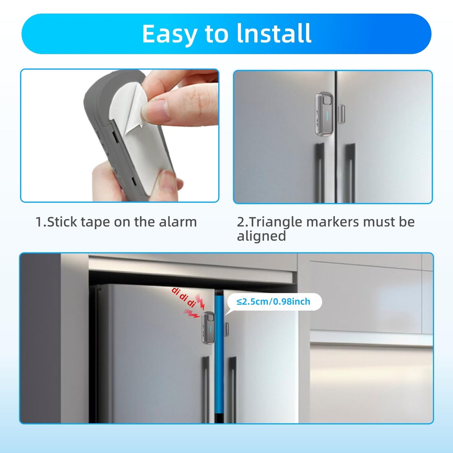 Daytech Refrigerator & Freezer Door Alarm - 1-4 Minute Adjustable Delay, 0-120dB Alarm, 3-Pack for Home, Supermarket & Business (Grey)
