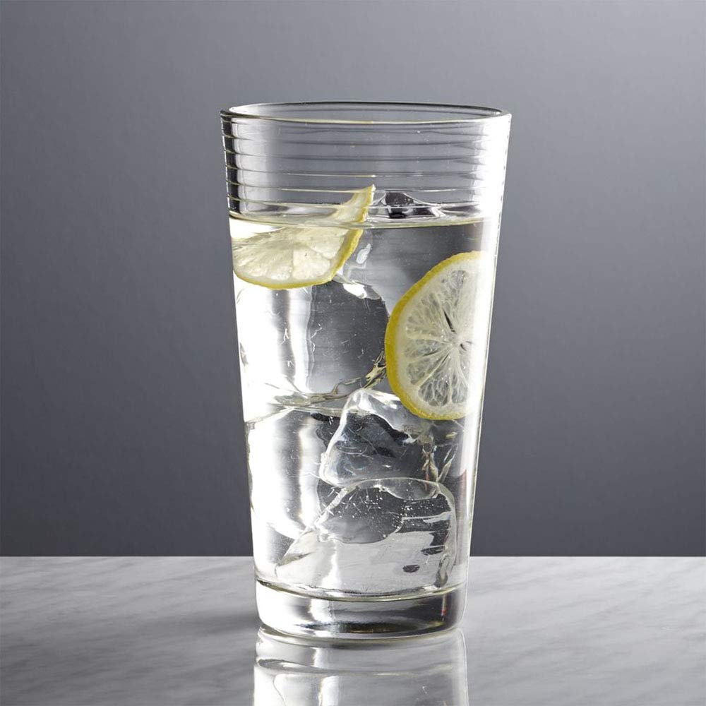 Le'raze Set of 16 Heavy Base Ribbed Durable Drinking Glasses Includes 8 Cooler Glasses (17oz) and 8 Rocks Glasses (13oz), Clear Glass Cups - Elegant Glassware Set