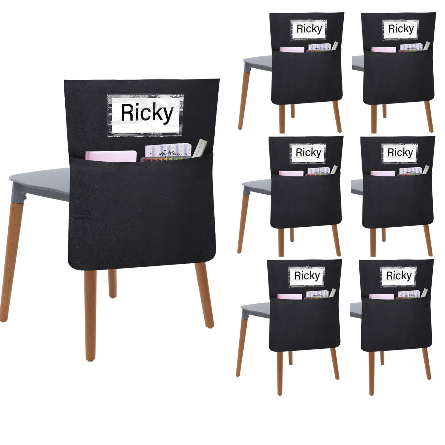 RSUARSUA 24 Pack Chair Pockets for Classroom 16.8 x 19 inches Chairback Buddy Pocket Chart Seat Back Organizer Student Storage with Lable Slot for Classroom Kindergarten School Home (24)