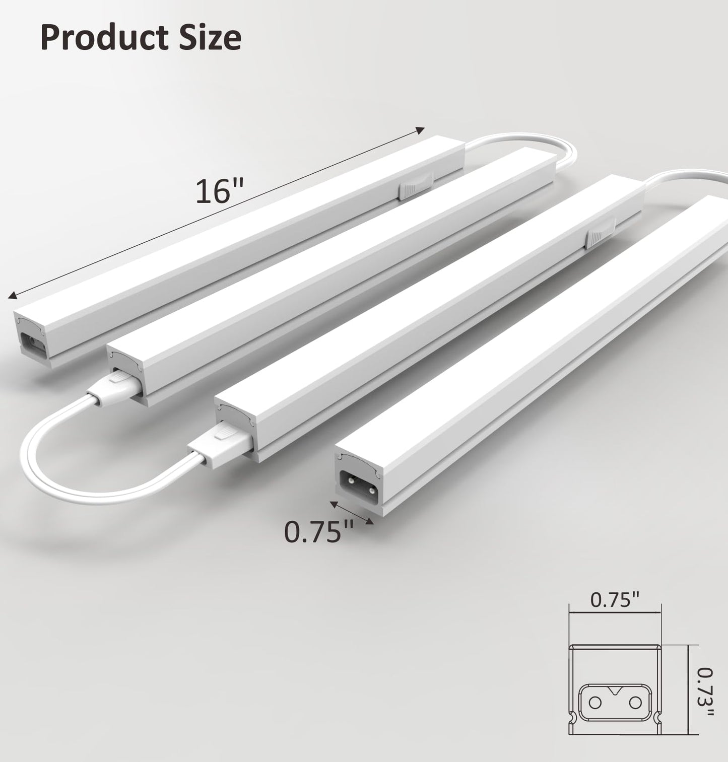 Leetdud Under Cabinet Lighting Plug in, 16 Inch 4 Pcs, Linkable AC120V 3CCT 3000K/4000K/5000K Ultra Slim, LED Under Cabinet Lights for Counter Light, Kitchen, Shelf, Sink, Workshop, Desk, White