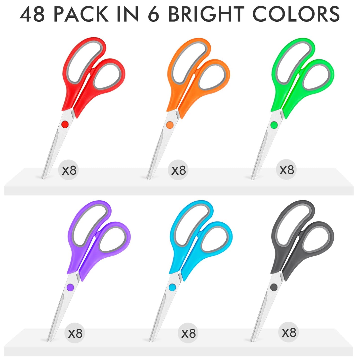 48 Packs Scissors Bulk, 8 Inch Scissors All Purpose Sharp Sewing Fabric Shears for Office Home School Supplies, Middle/High School Student Teacher Classroom Craft Scissor, Comfort Right/Left Handles
