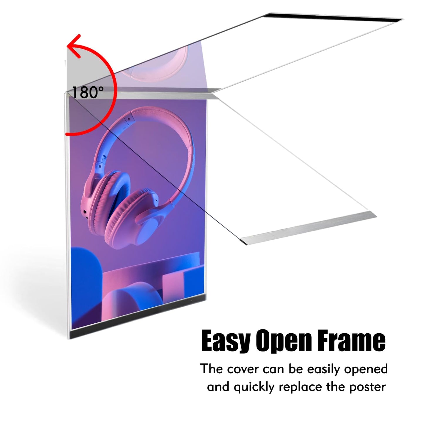 Golemas Acrylic Magnetic Sign Holder, Easy-Opening 8.5 x 11 Wall Mount Display Frames, Self Adhesive Back Plastic Clear Document Holder, Silver Aluminium Strips Frame (6Pack)