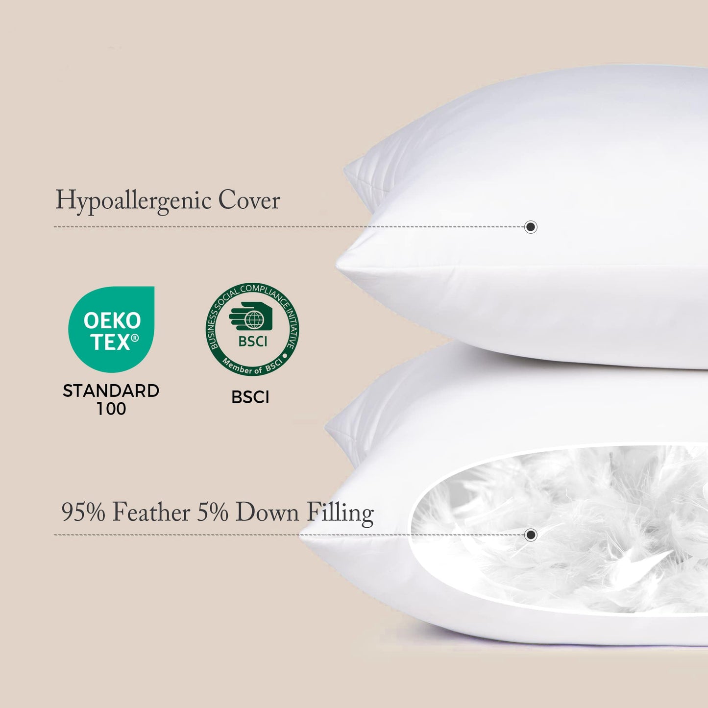 puredown® 18 x 18 Decorative Feather Down Throw Pillow Inserts (Set of 2, White) for Sofa, Couch, Bed, Machine Washable