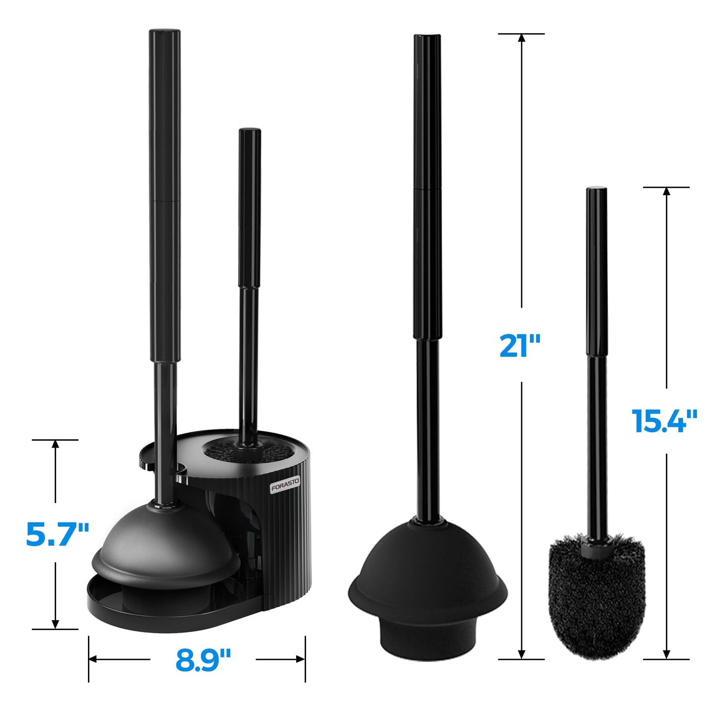FORASTO 2Pack 2 in 1 Toilet Brush and Plunger Set, Extended Handle Plunger,Toilet Bowl Brush Plunger Set,Clean Gloves,Cleaning Tools,Cleaning Brush,Cleaning Supplies,Toilet Brush Plunger Combo,Black