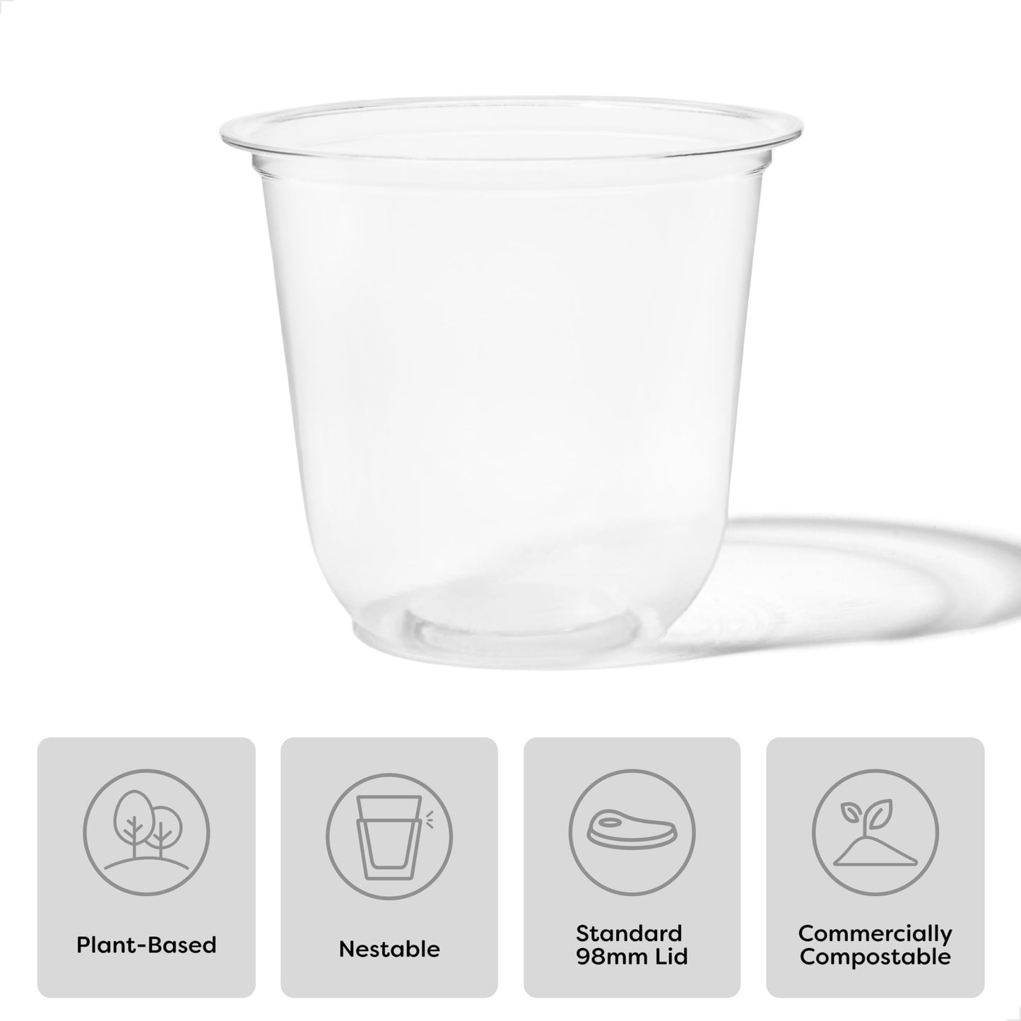 TOSSWARE NATURAL 12oz Arc - Plant Based 98mm Clear Cold Cups - Plastic Alternative for Parties, Bachelorettes, Weddings - Recyclable - Set of 100