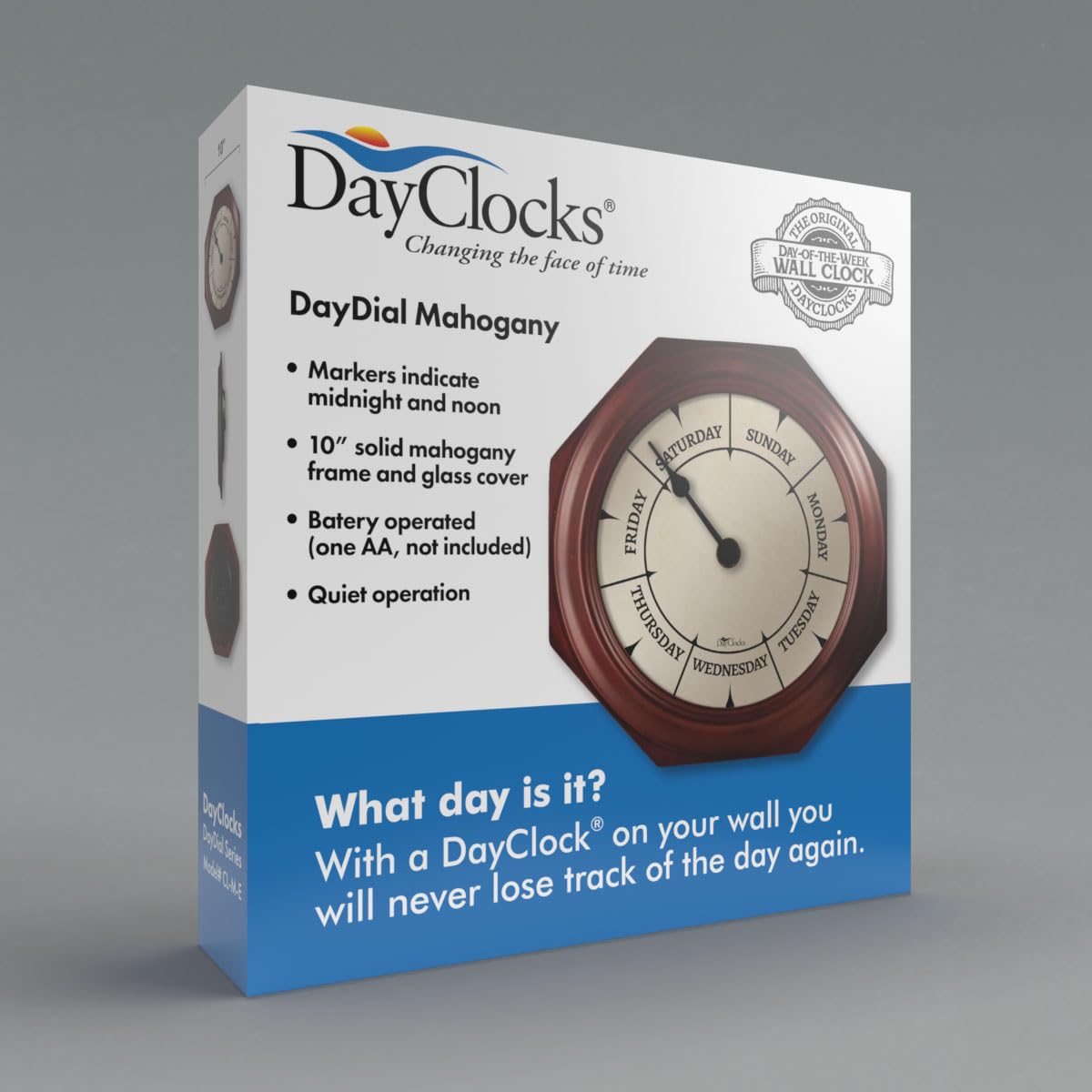 DayClocks Classic Day of The Week Wall Clock - 10" Solid Mahogany Wood Frame, Ideal Retirement Gift for Men and Women, Day Clock for Seniors and Retirees