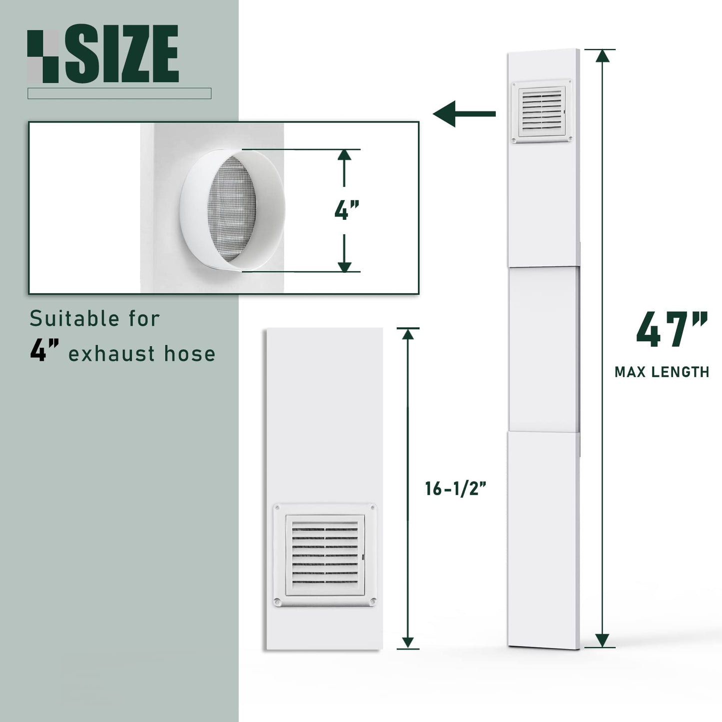 Flehomo Dryer Vent Window Kit with Louvered Vent Cover, Dryer Vent Kit for 4" Diameter Dryer Hose, Adjustable Window Vent Kit for Sliding Windows, Include Insulating Aluminum Seal Tape