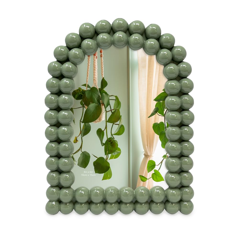 Isaac Jacobs 4x6 Glossy Rosemary Green Double Bauble Arch Photo Frame with Black Fabric Easel, Tabletop, Wall-Mountable, Shelf and Desk, Decorative Art Design, Home Décor (4x6, Glossy Rosemary Green)