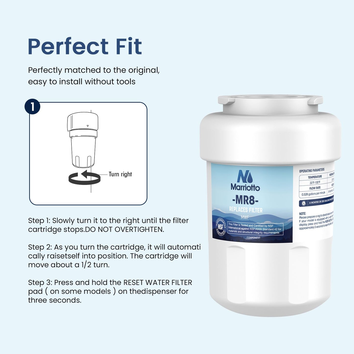 MARRIOTTO Smart Water Filters for Refrigerators NSF 42 Certified Cartridges Compatible with MWF, MWFA, MWFP, GWF, GWFA, 46-9991, HDX FMG-1, WFC1201, 4 Pack