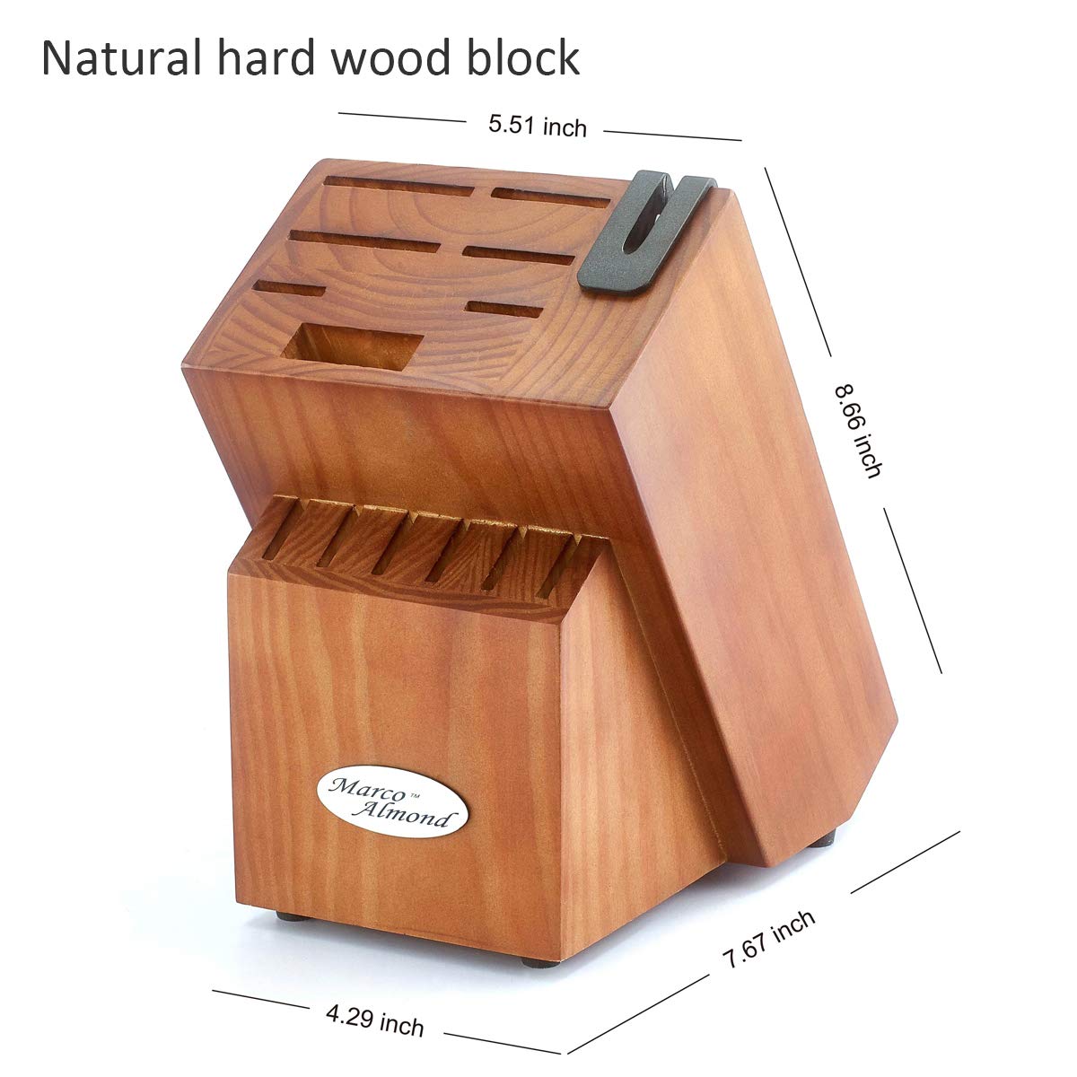 Marco Almond® Knife Block Set, KYA26 Knife Set with Block, 14 Pieces Stainless Steel Chef Kitchen Knives with Built-in Sharpener