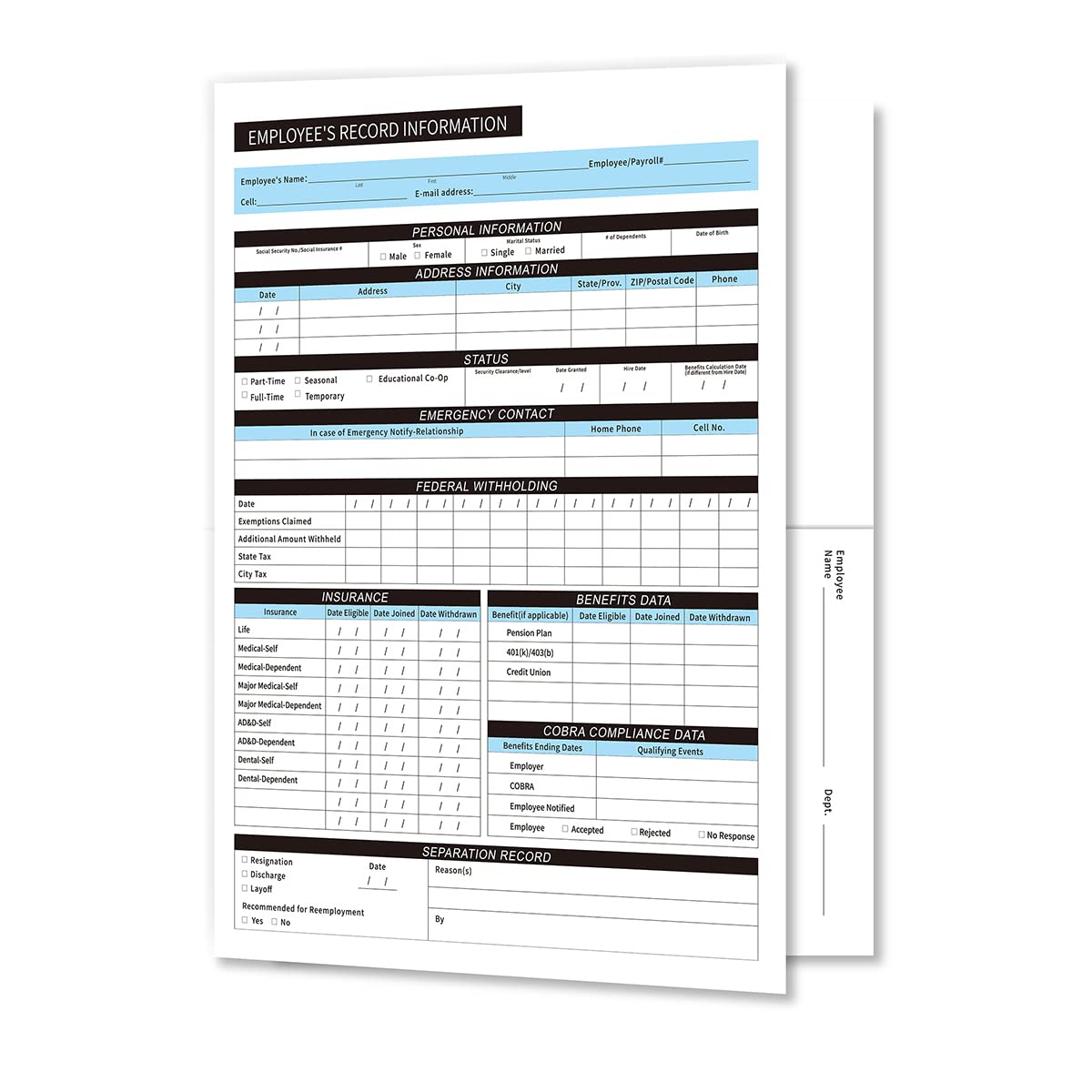 FENTASY Employee Record Folders - Confidential, High-Capacity, and Durable - Preprinted Pack of 25