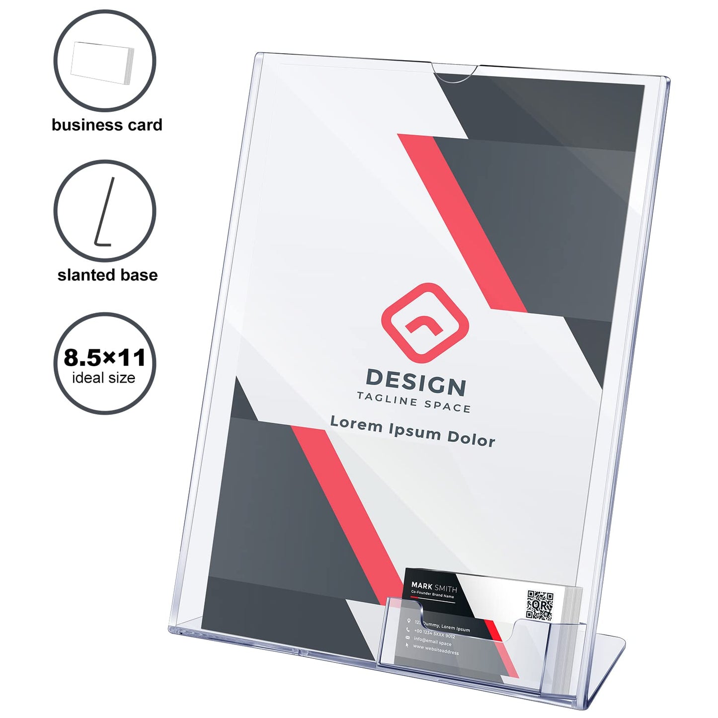 Vicenpal Acrylic Flyer Stand Sign Holder with Business Card Holder 8.5 x 11 Clear Brochure Display Stand with Business Card Pocket for Magazine Pamphlet Booklets Menu Desktop(4 Pcs)