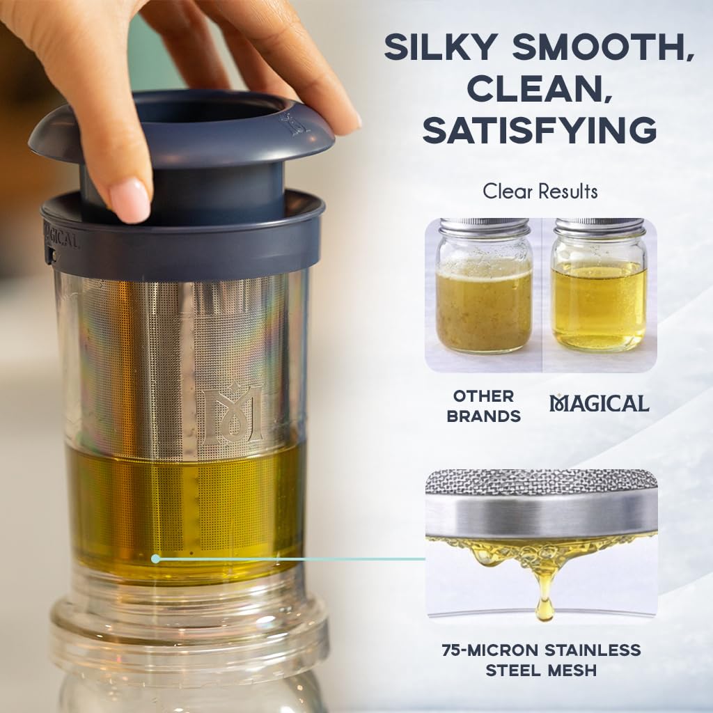 Magical Butter Filter Press – BPA-Free Reusable Straining System with Plunger & Cleaning Brush – Mess-Free Infused Oil & Butter Strainer
