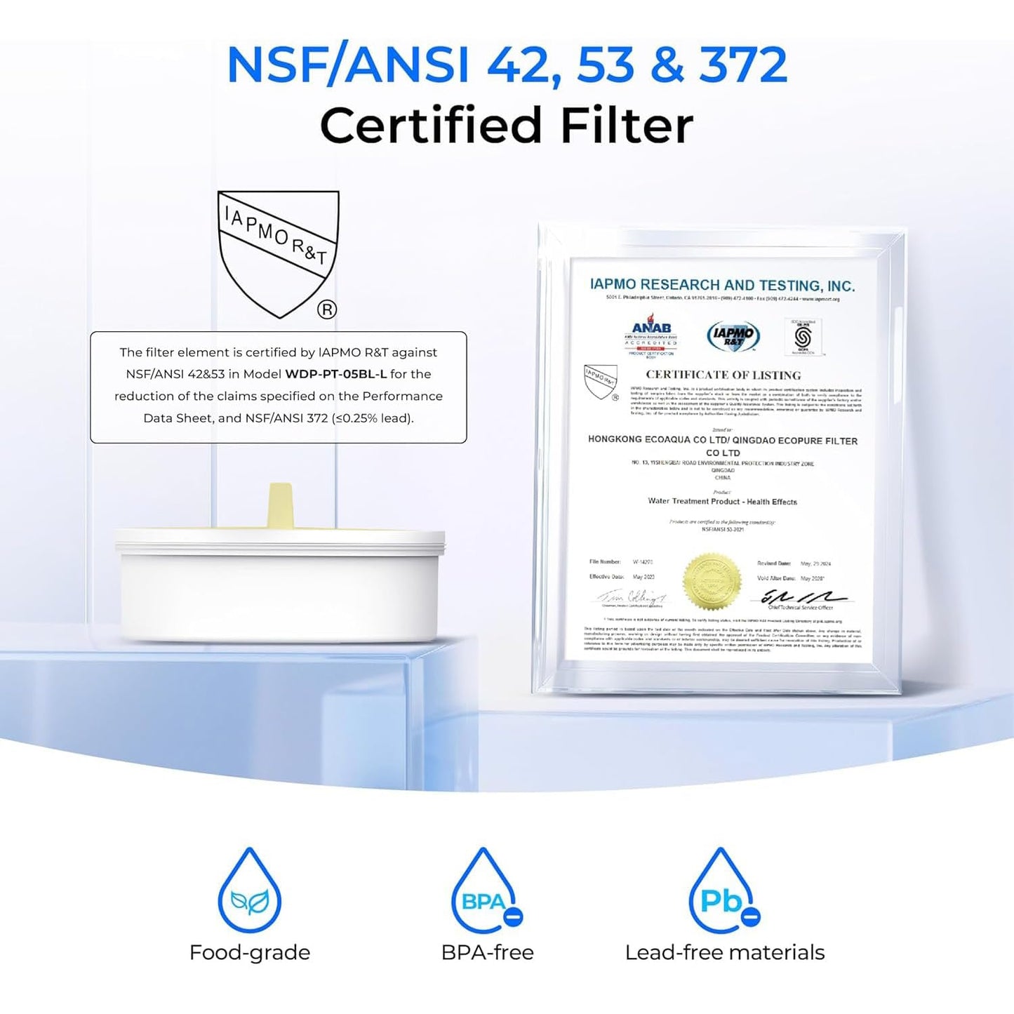 Waterdrop PT-72W Glass Water Filter Pitcher, 7-Cup, Eco-Friendly, NSF/ANSI 53, 42 & 372 Certified Filter, Reduces PFOA/PFOS, Chlorine, Cadmium, Copper & Mercury, BPA-Free, Easy to Clean, White