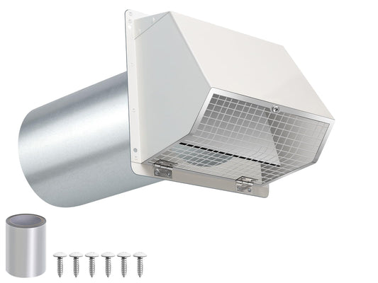 4 Inch Dryer Vent Cover Outside Hooded Wall Vent with Screen and Damper, Exhaust Vent Wall Mount Exterior Wall Vents Cover Cap for Dryer Ventilation&Outdoor Air Exhaust,Galvanized Steel,White