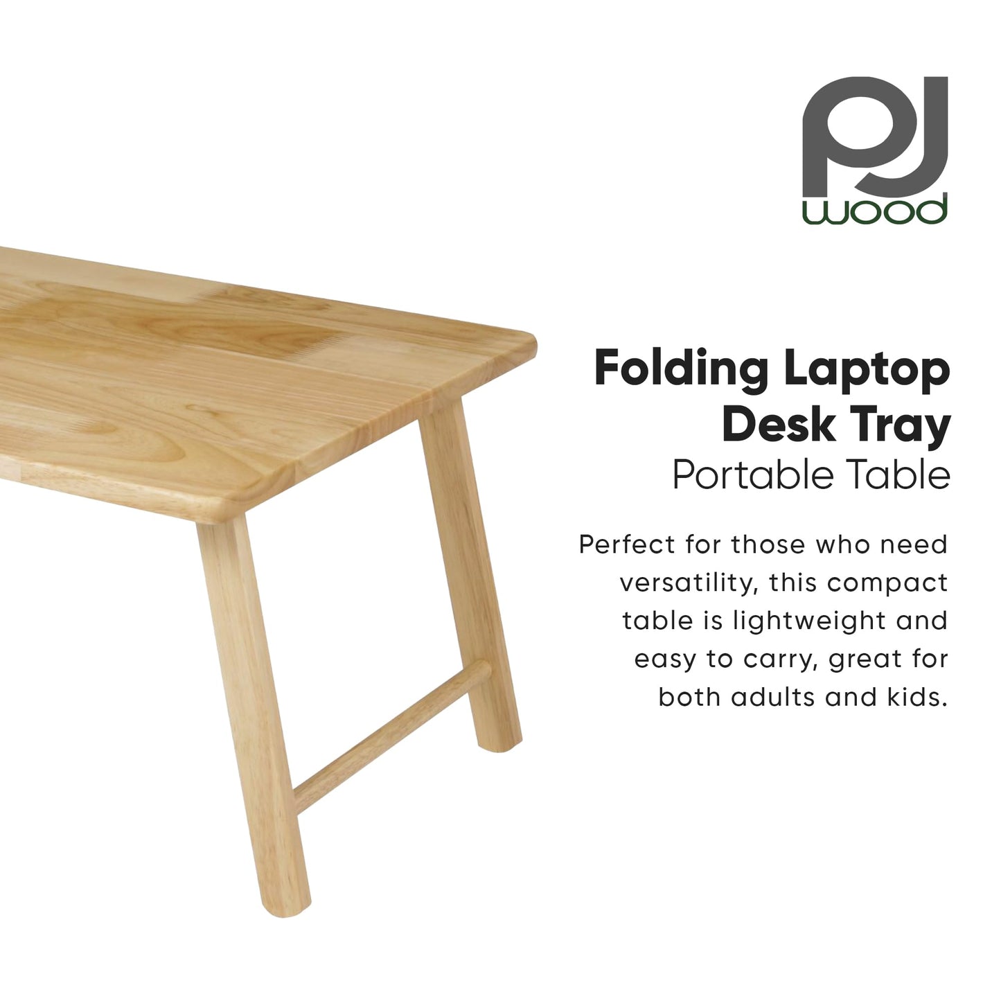 PJ Wood Folding Laptop Desk Tray, Lightweight Portable Table for Bed or Couch Computer Work, Eating at Home, Small Spaces, 24 Inch, Natural