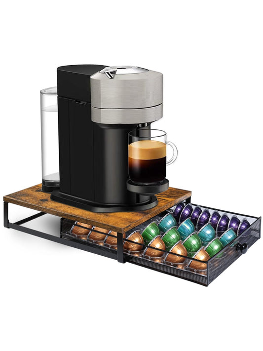 Sedegn Coffee Pod Holder Drawer Organizer Vertuo Capsules Storage Organizer with Sliding Drawer Compatible For Nespresso Vertuo Pods, Holds up to 56 Small or 28 Big Vertuo Pods Rustic Brown