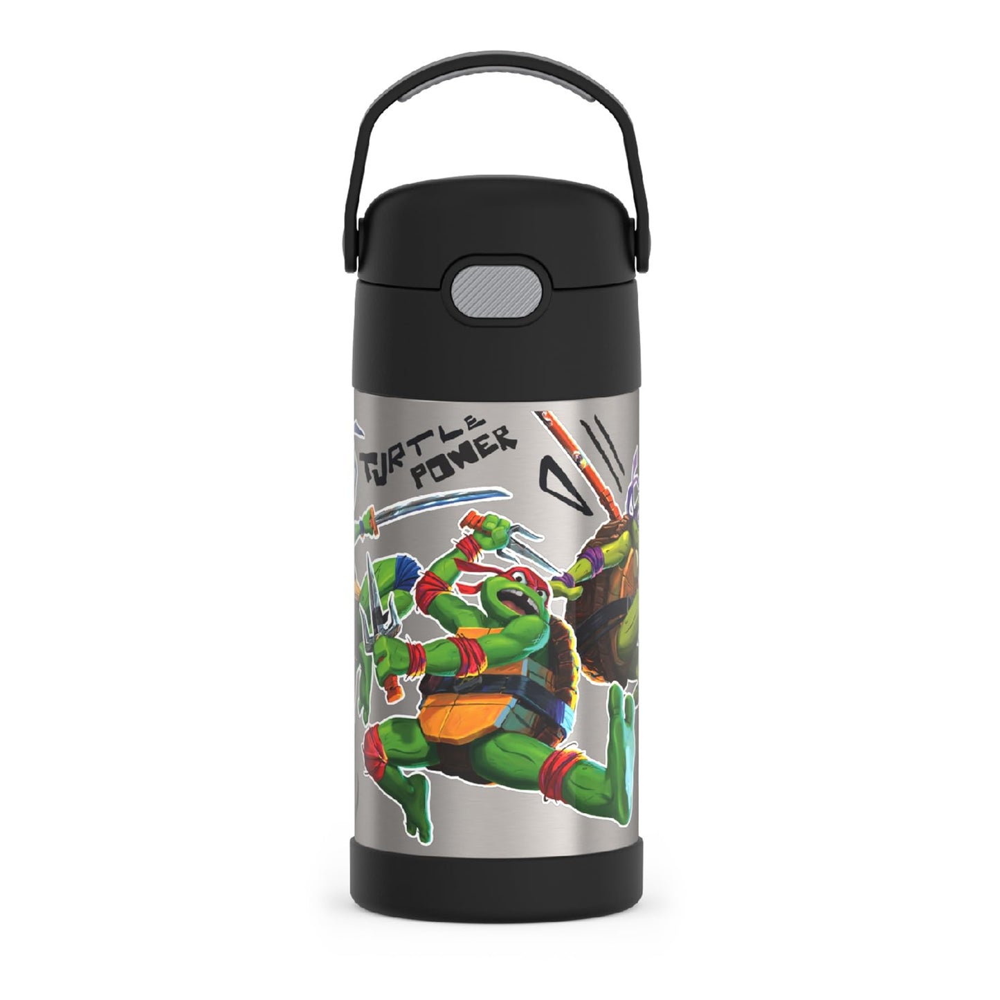 THERMOS FUNTAINER Water Bottle with Straw - 12 Ounce - Kids Stainless Steel Vacuum Insulated Water Bottle with Lid, Teenage Mutant Ninja Turtles