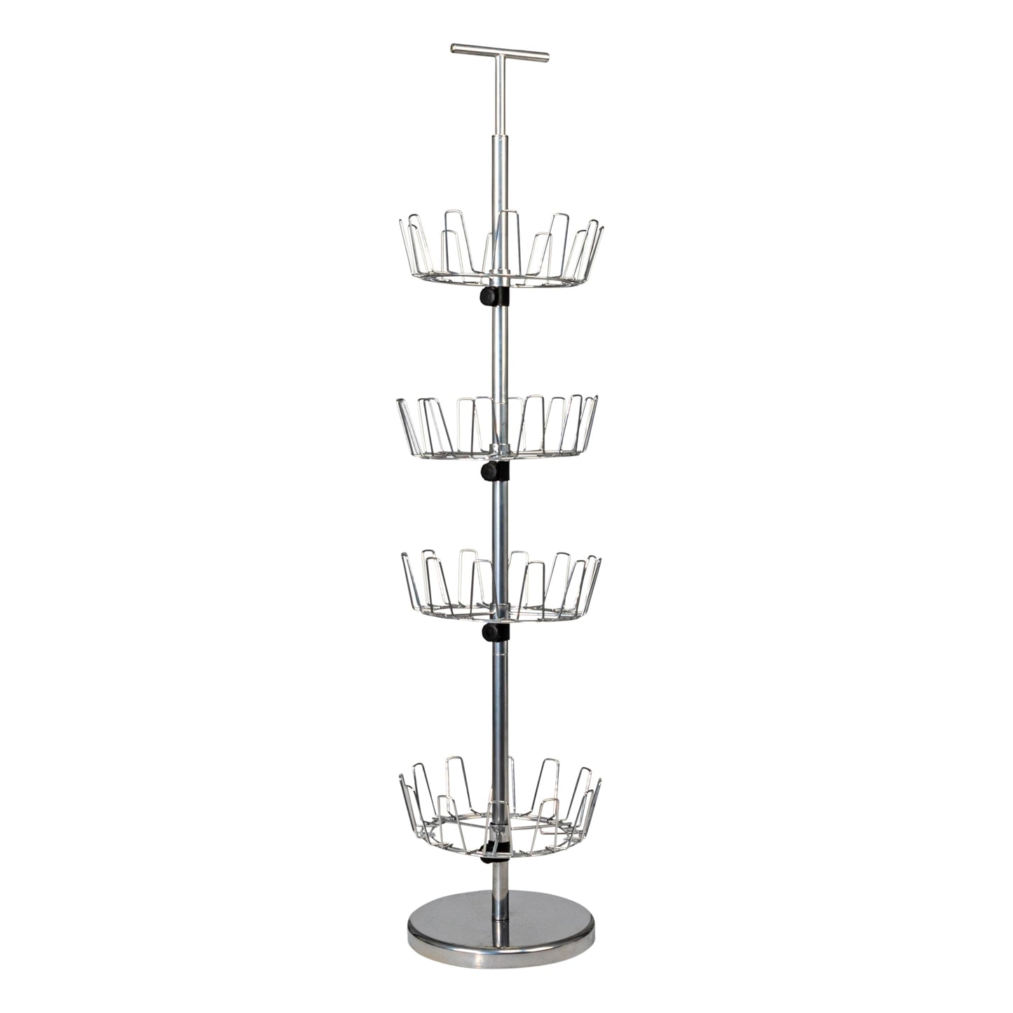 Household Essentials 4-Tier Revolving Shoe Tree, Heavy-Duty Steel with Stabilized Base, Holds 24 Pairs of Shoes, Great for Most Styles, Chromelike Finish