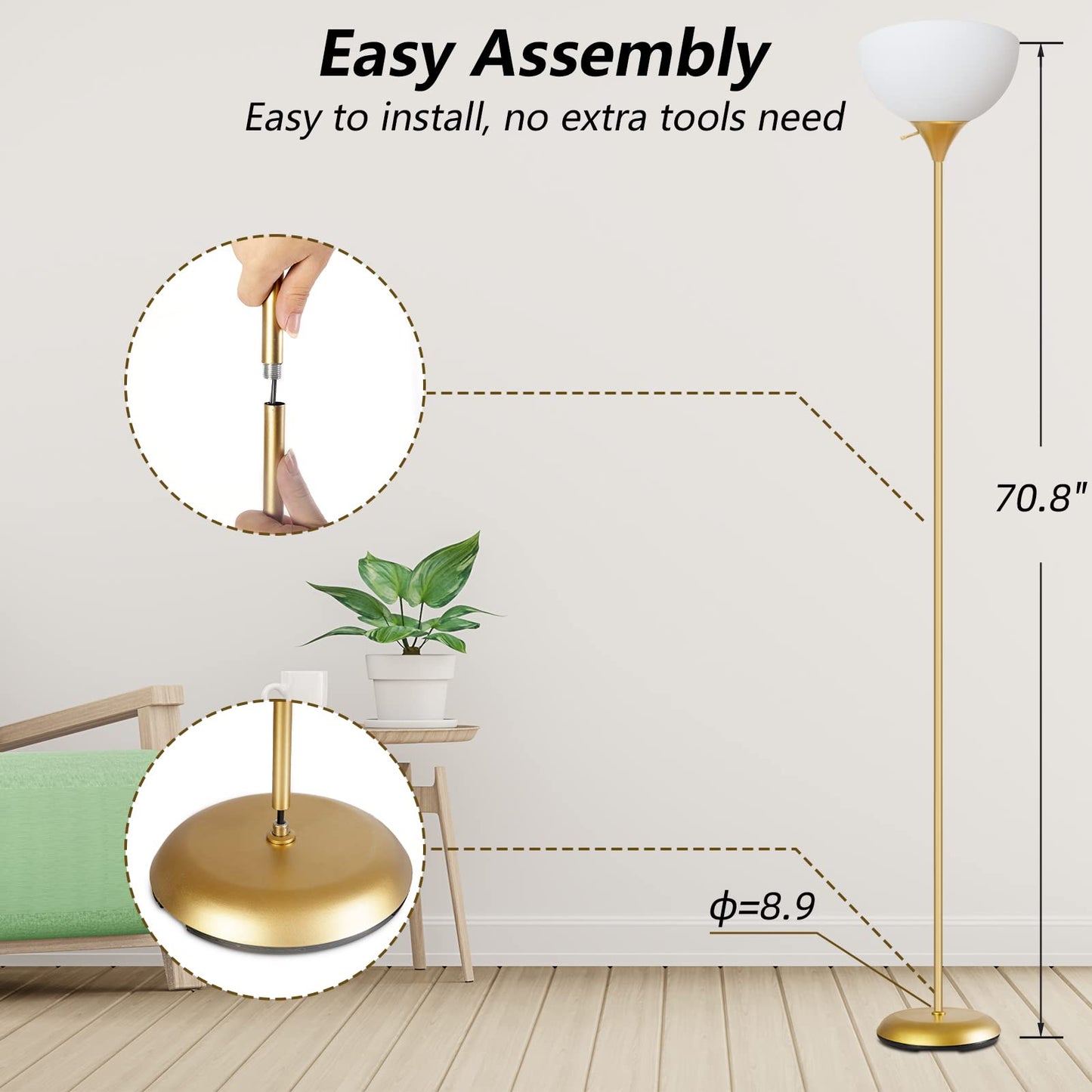 Floor Lamp for Living Room, Standing lamp for Bedroom, Drop-Resistant White Lampshade, Standing Lamp for Bedroom Study Office Hostel Kid’s Room