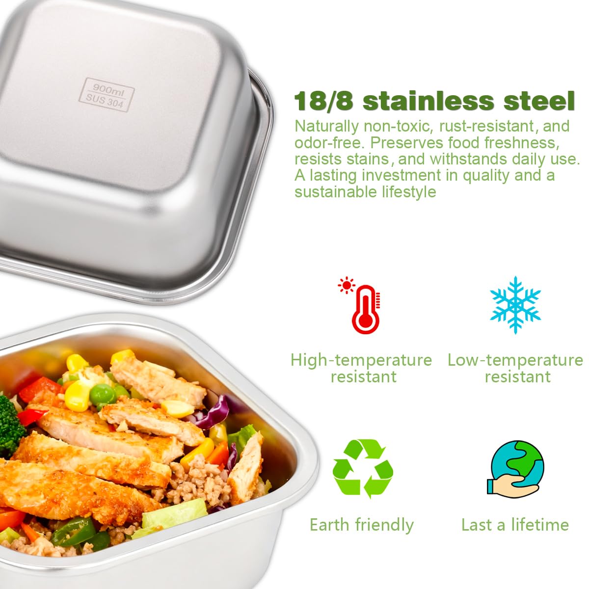 JUSTASHOW 4 Pack Sandwich Containers: 30oz Stainless Steel Lunch Box with Silicone Lids, Meal Prep Container Reusable Metal Sandwiches Food Storage for Kitchen & Office Salad Snacks Fruits