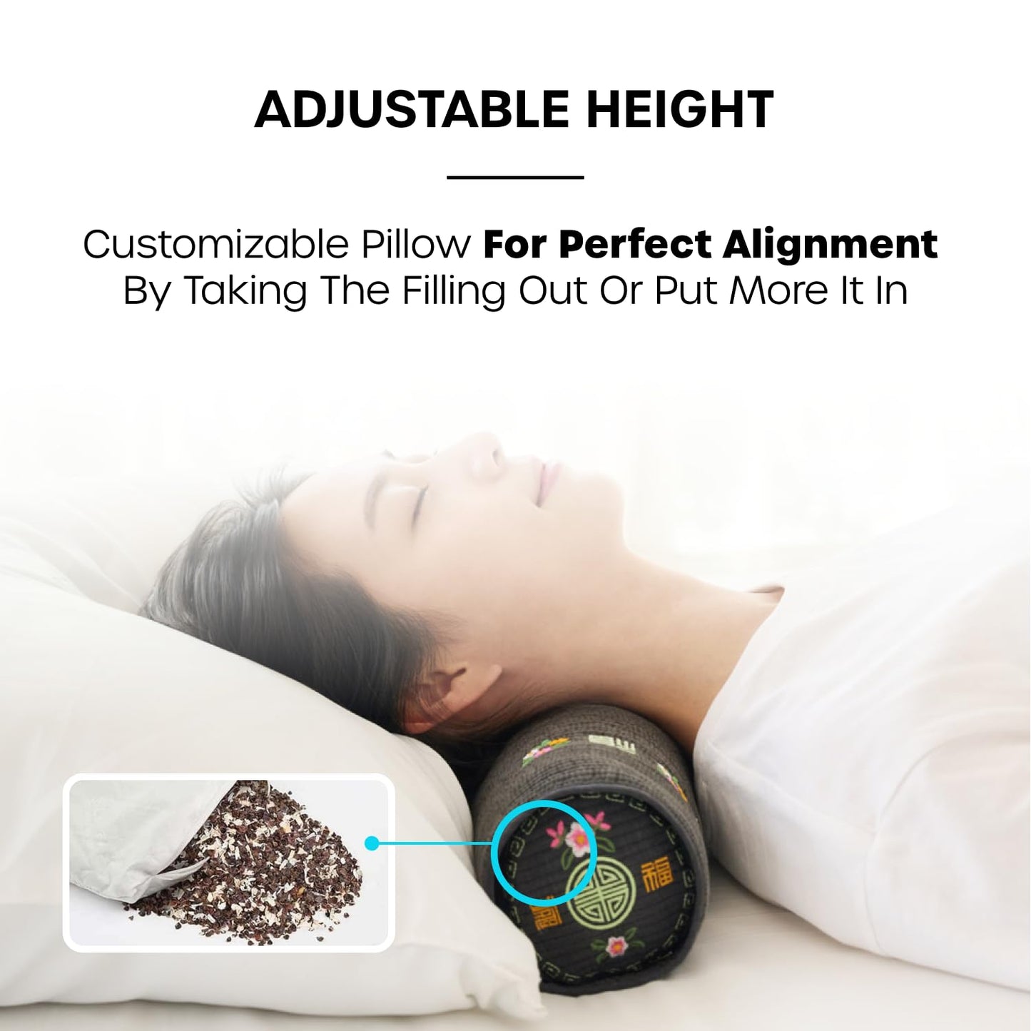 Kepitome 12-inch Korean Buckwheat Cervical Neck Roll — Compact Cypress-Filled Bolster Pillow for Targeted Neck Support (BTS Jungkook's Pick) — Adjustable Firmness, Organic Cotton Cover