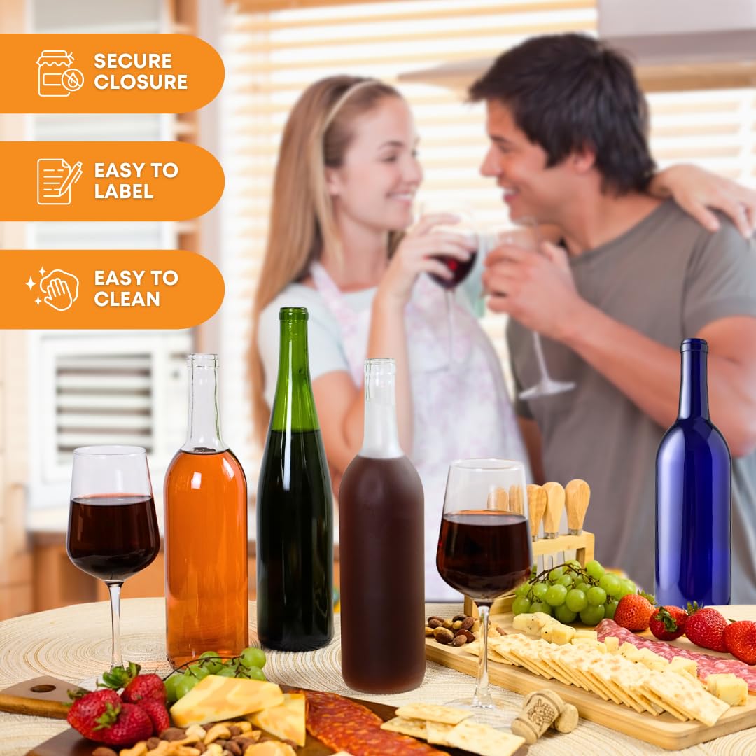 FastRack 750 ml Clear Bordeaux Wine Bottles (Pack of 12) Screw top finish with 12 Black PLASTIC caps | W5 Flint Flat-Bottomed Glass Bottles Ideal for Wine Making and Storage