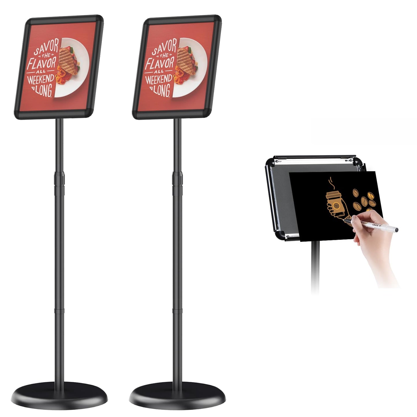 Newzueby Adjustable Pedestal Floor Stand Sign Holder for 8.5 x 11 inches Poster, Snap open frame, Outdoor Indoor Standing Display Sign Holders. (2 Pack)
