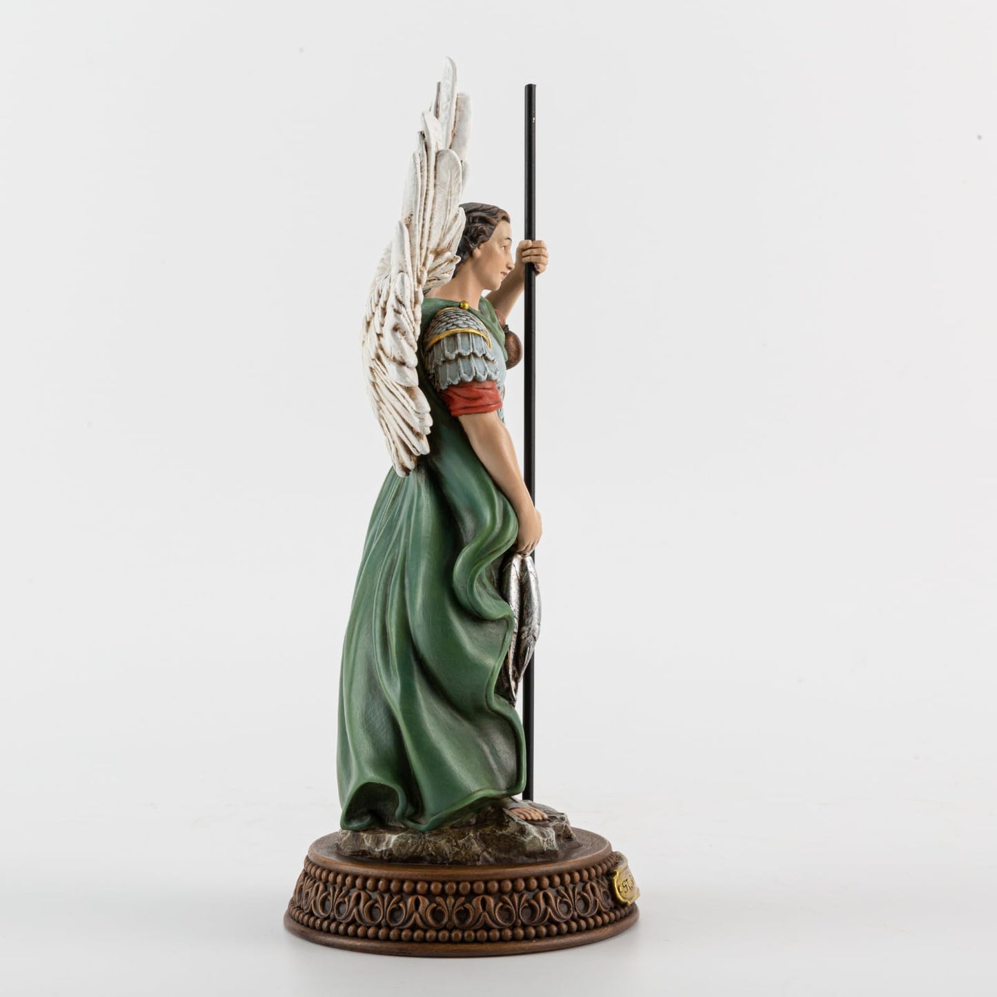 DevotedWalls 10.2"H Saint Raphael Statue Painted in Full Color, Angel St. Raphael with Name Plate on Base,Travel Protection Patron Archangel Saint St. Rafael, Estatua del Arcángel San Rafael Figurine