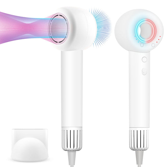 160000 RPM High Speed Hair Dryer, Brushless Motor 500 Million Negative Ionic Blow Dryer, Travel Fast Drying Hairdryer, Low Noise, Lightweight, Blowdryer with Nozzle, Home Use,White