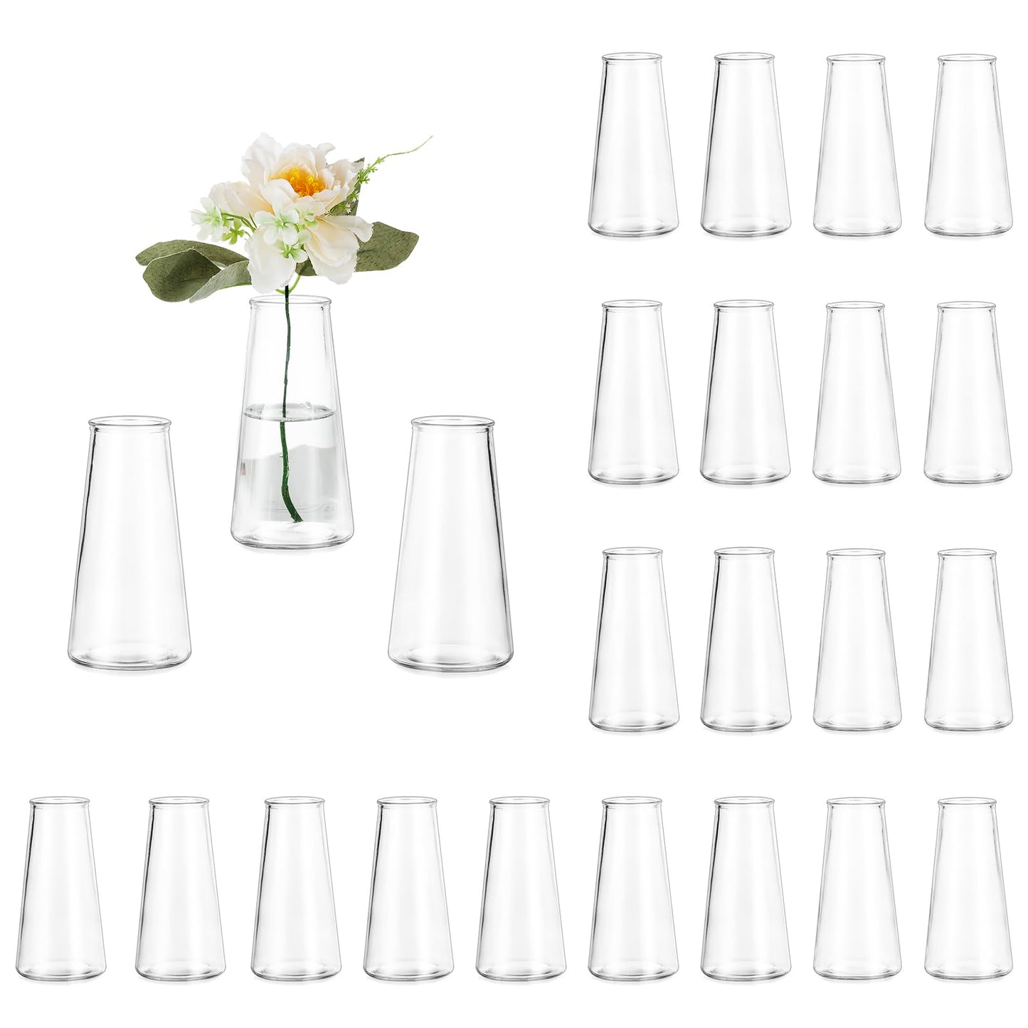 Glasseam Clear Flower Vases for Centerpieces: Modern Glass Vase Set of 24 for Wedding Party Centerpiece Home Table Decor 5.5In Small Bud Vases for Flowers Rose Tulip Stems