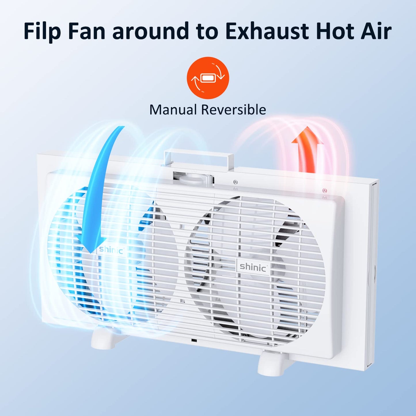 shinic 9" Dual Window Fan with Manual Reversible Airflow, 2-Speeds Twin Fans, Expandable Panels (22"-33"), Built-in Handle & Removable Feet, Ideal for Home, Kitchen, Bedroom, Office Ventilation
