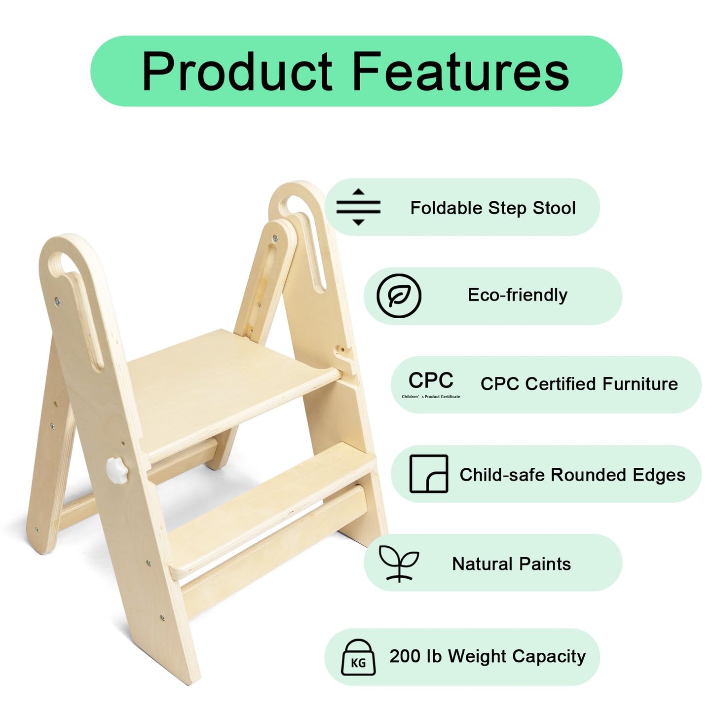 WOOD CITY Step Stool Foldable for Toddlers, Adjustable Kids Step Stool for Bathroom Sink Toilet Potty Training Stool with Handles Child Kitchen Counter Stool Helper Montessori Kitchen Stools