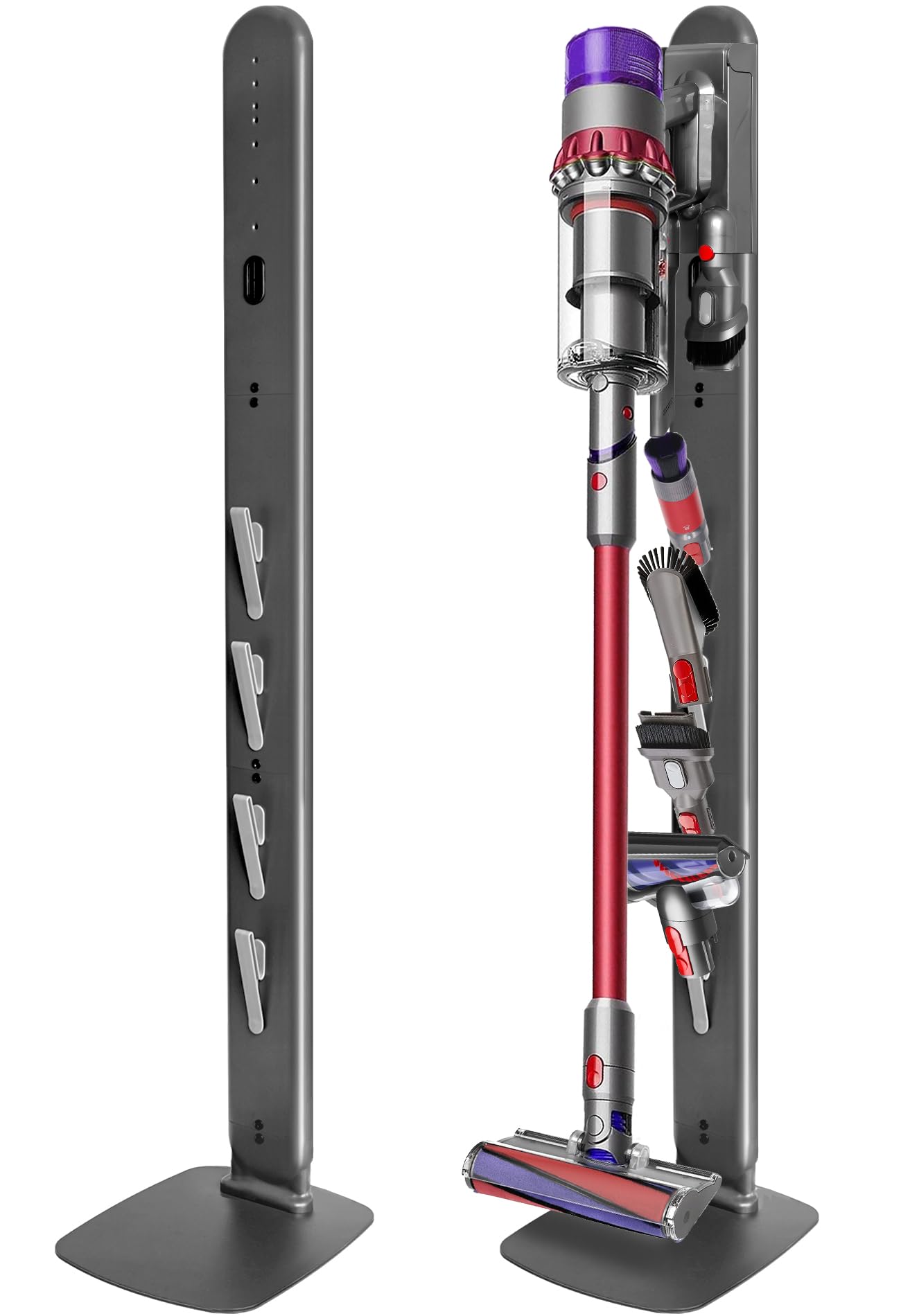 boailydi Sturdy Metal Vacuum Stand for Dyson Gen5 V15 V12 V11 V10 V8 V7 V6 , Freestanding Standing Holder w/Hidden Cable Design & 4 Hooks, Space-Saving Storage Rack for Cordless Vacuums, Deep Gray