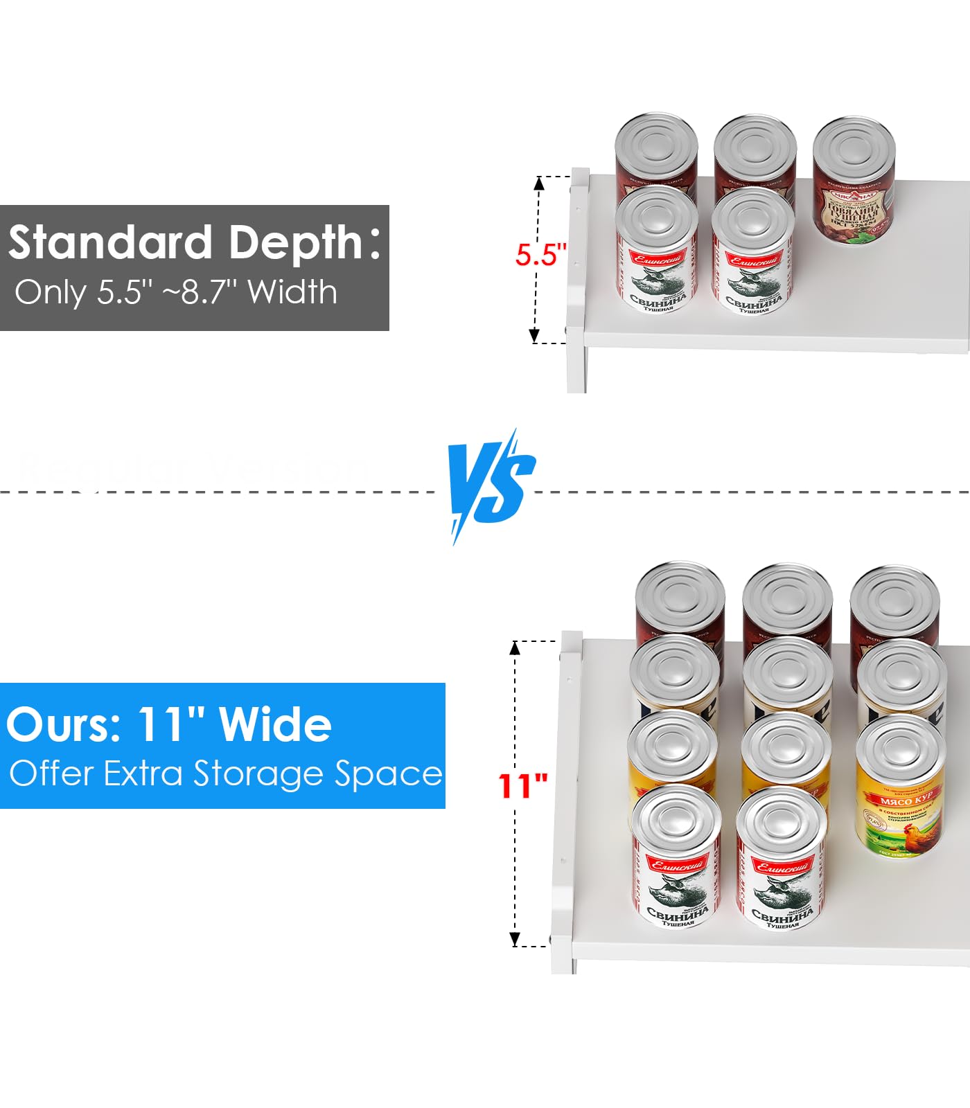 2 Pack 11” Width Expandable Kitchen Cabinet Organizer Shelves, Heavy Duty Kitchen Countertop Organizers and Storage Rack, Stackable Metal Small Storage Shelf For Pantry Counter Cupboard Organization