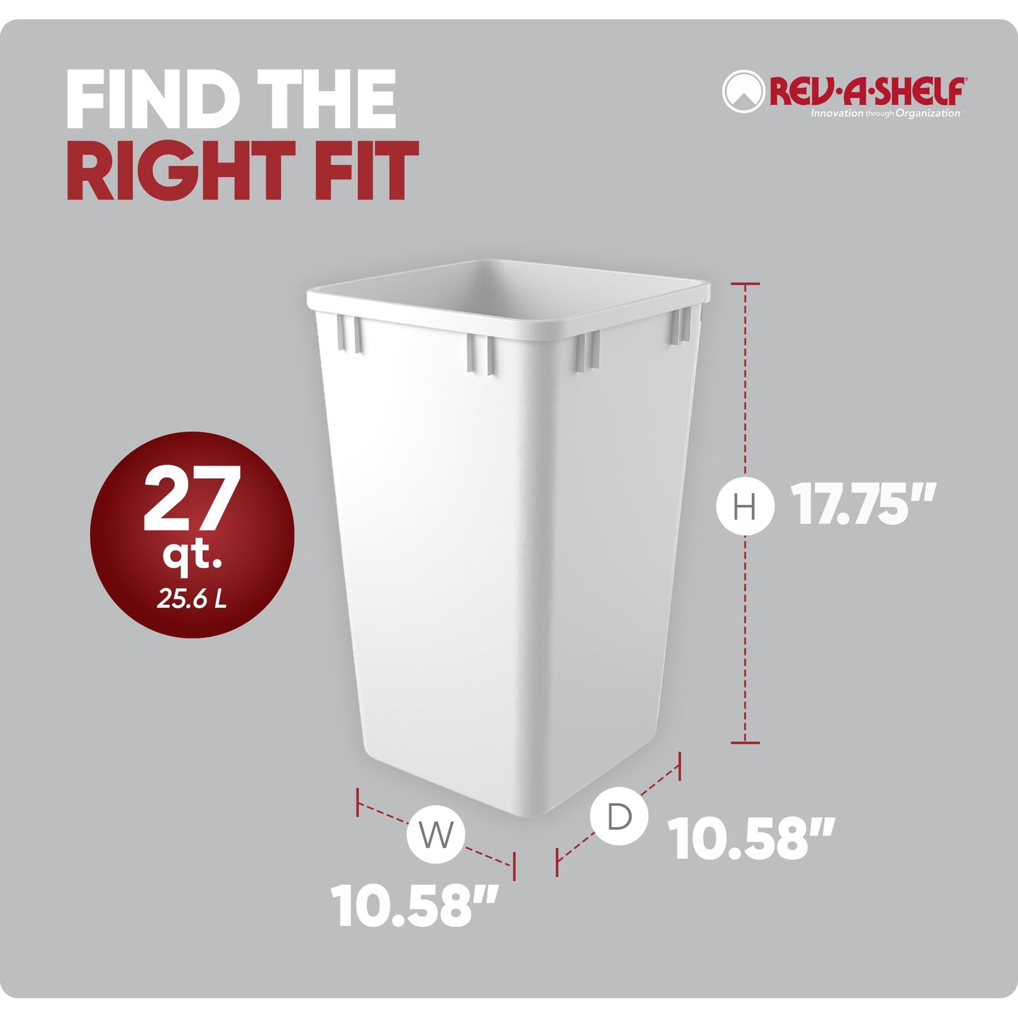 Rev-A-Shelf 27 qt Polymer Replacement Waste Container for Rev-A-Shelf Pullouts, Kitchen Cabinet Trash Can Recycle Bin, RV-1024-11-2, White (2-Pack)