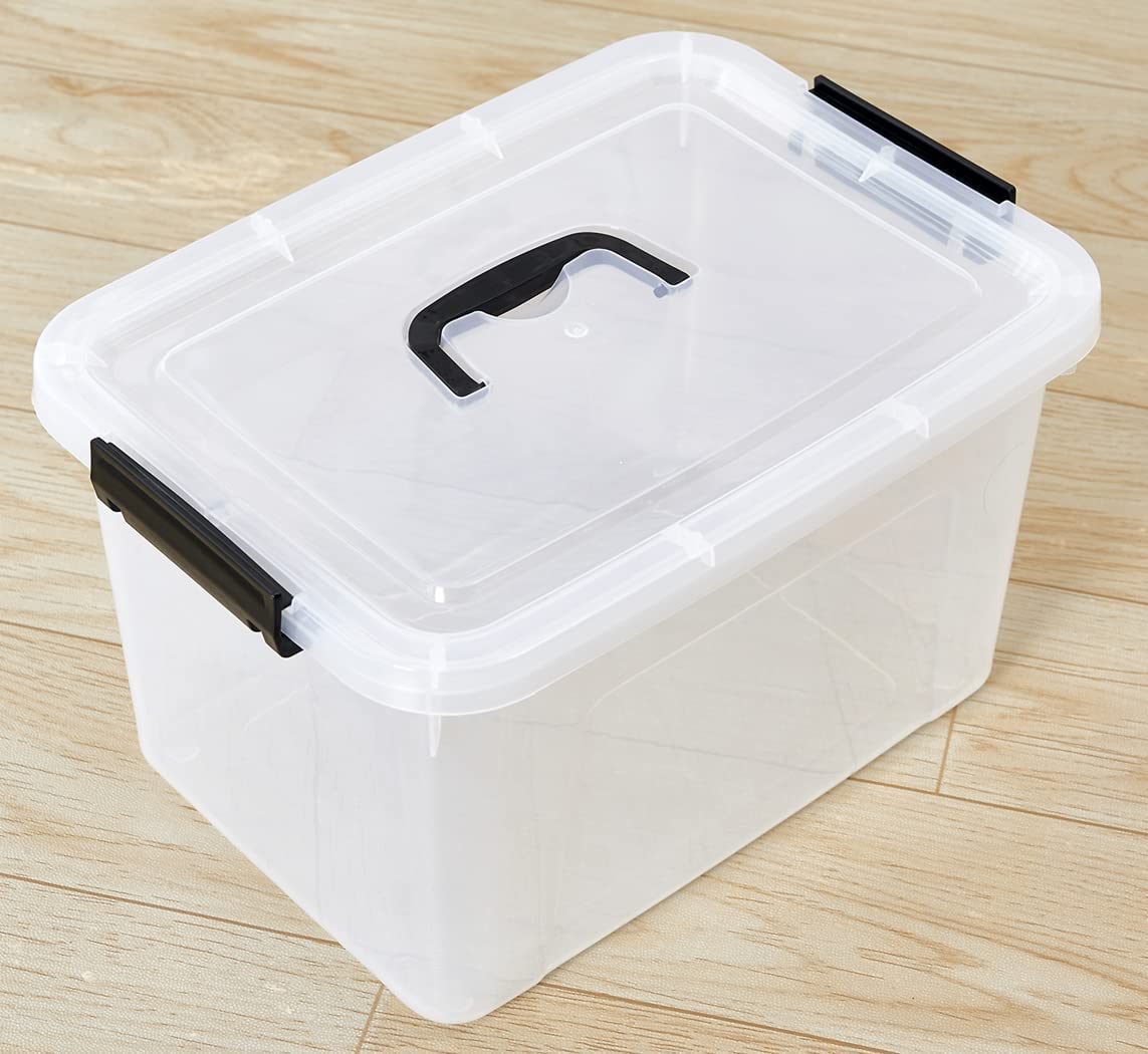 JUJIAJIA Clear Storage Latch Box 12 Quart, Plastic Organizing Box/Bin with Lid and Black Handles, 6-Pack