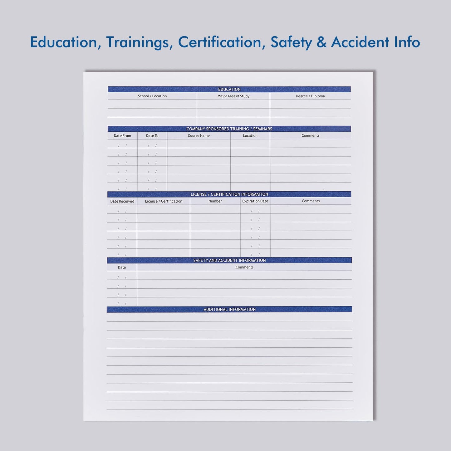 Employee Record Folders, Secure, Large Capacity and Durable Employee Info Record Organizer, Preprinted 25 Pack (Blue)