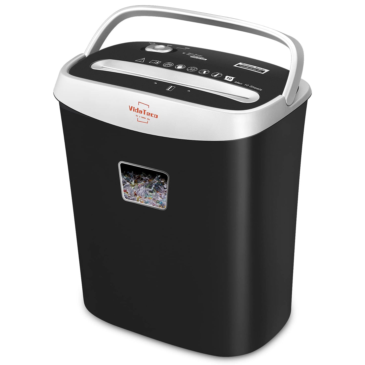 VidaTeco 10-Sheet Paper Shredder for Home Office, P-4 High Security Cross Cut Heavy Duty Shredder, Anti-Jam & US Patented Cutting, Shreds Credit Cards, CDs, Staples & Paper Clips,3.9-Gallon Basket,ETL