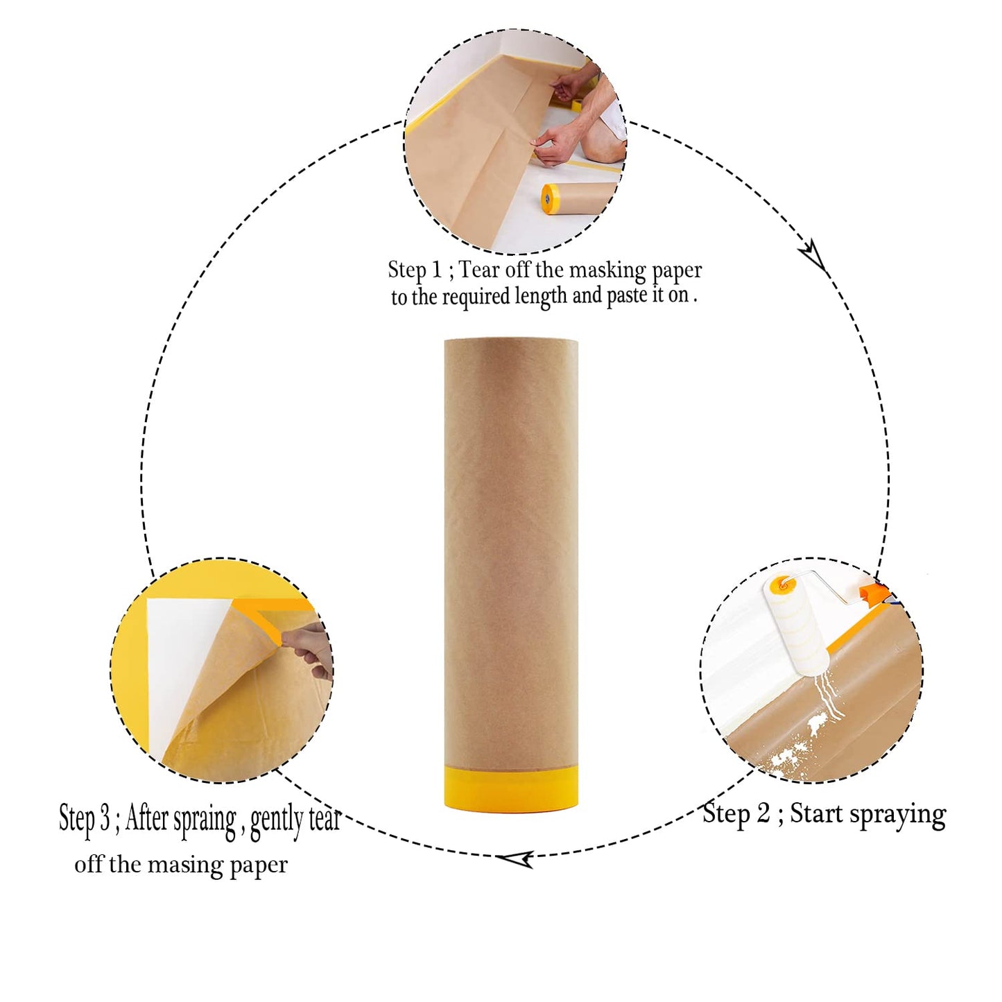 YOUMEIYUAN Pre-Taped Paint Masking Paper and Masking Tape Sets, 22inch-50feet Painters Paper and Painters Tape, Automotive Paint Paper, Tape and Drape Waterproof for Painting Protection Covering (6)