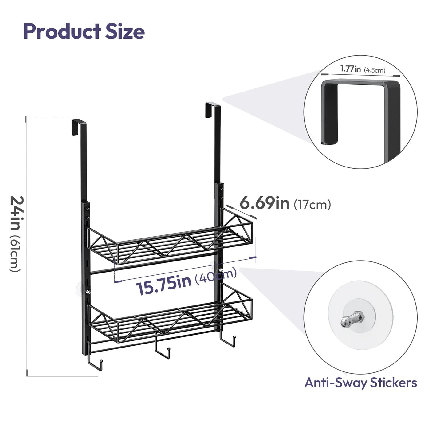 SWTYMIKI Over Door Hat Organizer - 3 Tier Wall Mounted Hat Rack with 2 Adjustable Metal Basket and 3 Hooks, Hanging Baseball Cap Organizer Storage Holds up to 29 Caps for Door, Bedroom, Closet