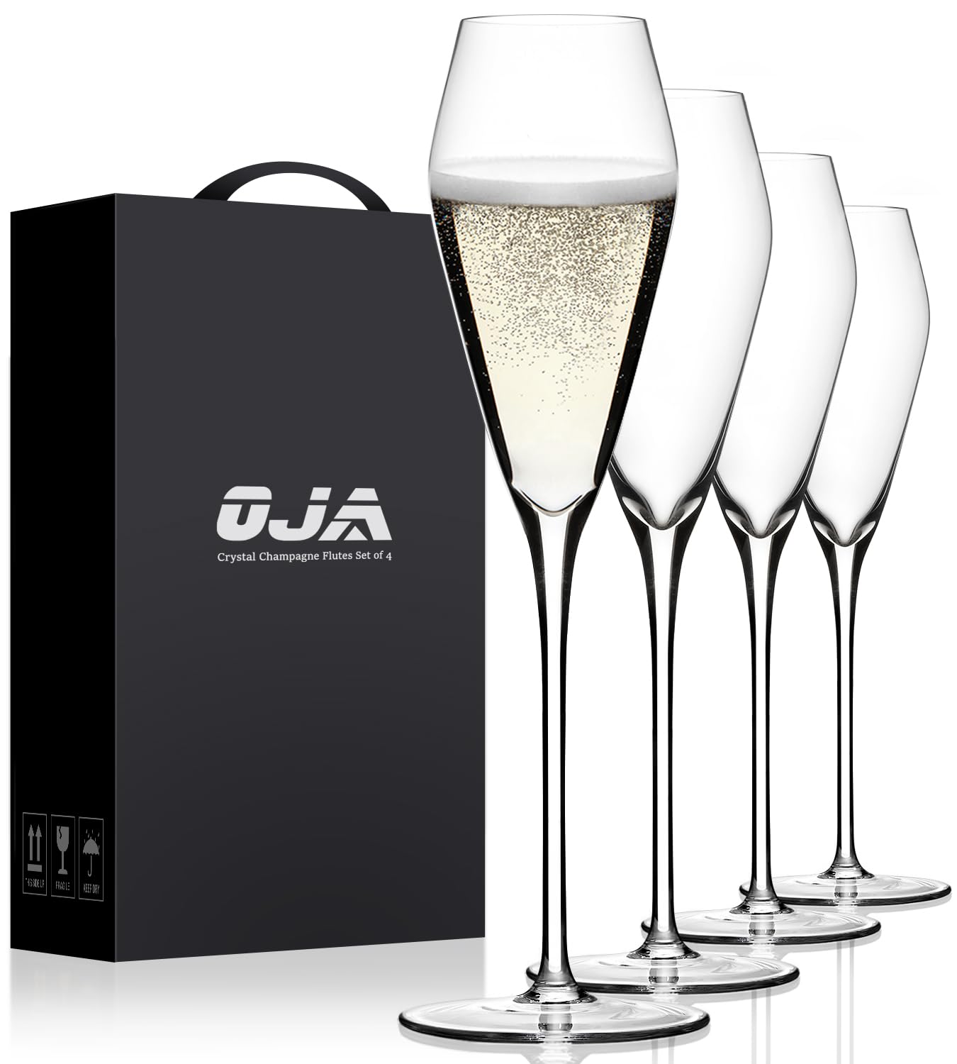Champagne Flutes Glasses Set of 4, Hand Blown Crystal Wedding Flutes Glass, Ideal for Weddings, Anniversaries, Christmas, Special Days, 10.5 inch, 7.5 oz, Clear