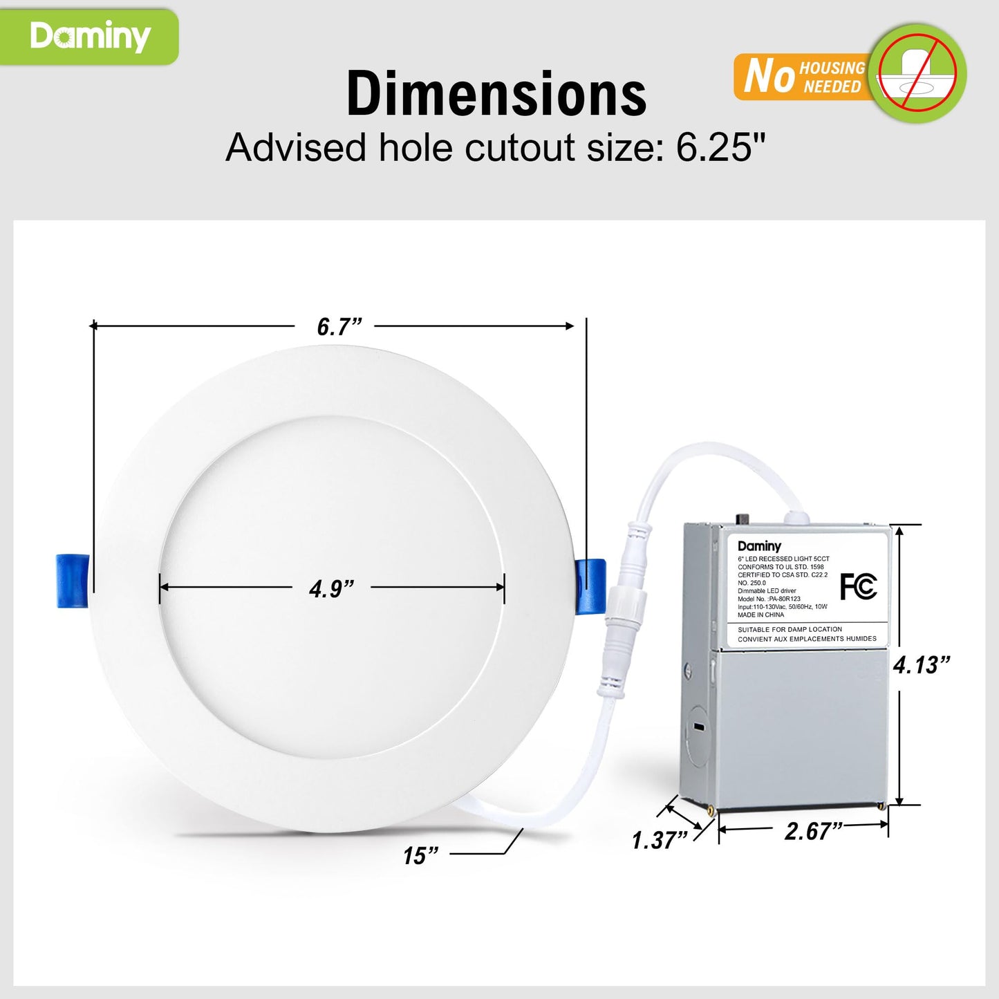 DAMINY 12 Pack 6 Inch LED Recessed Lighting with Junction Box,5CCT,Ultra-Thin Recessed Light,10W 1100LM, Dimmable Canless Wafer Ceiling Light, High Brightness