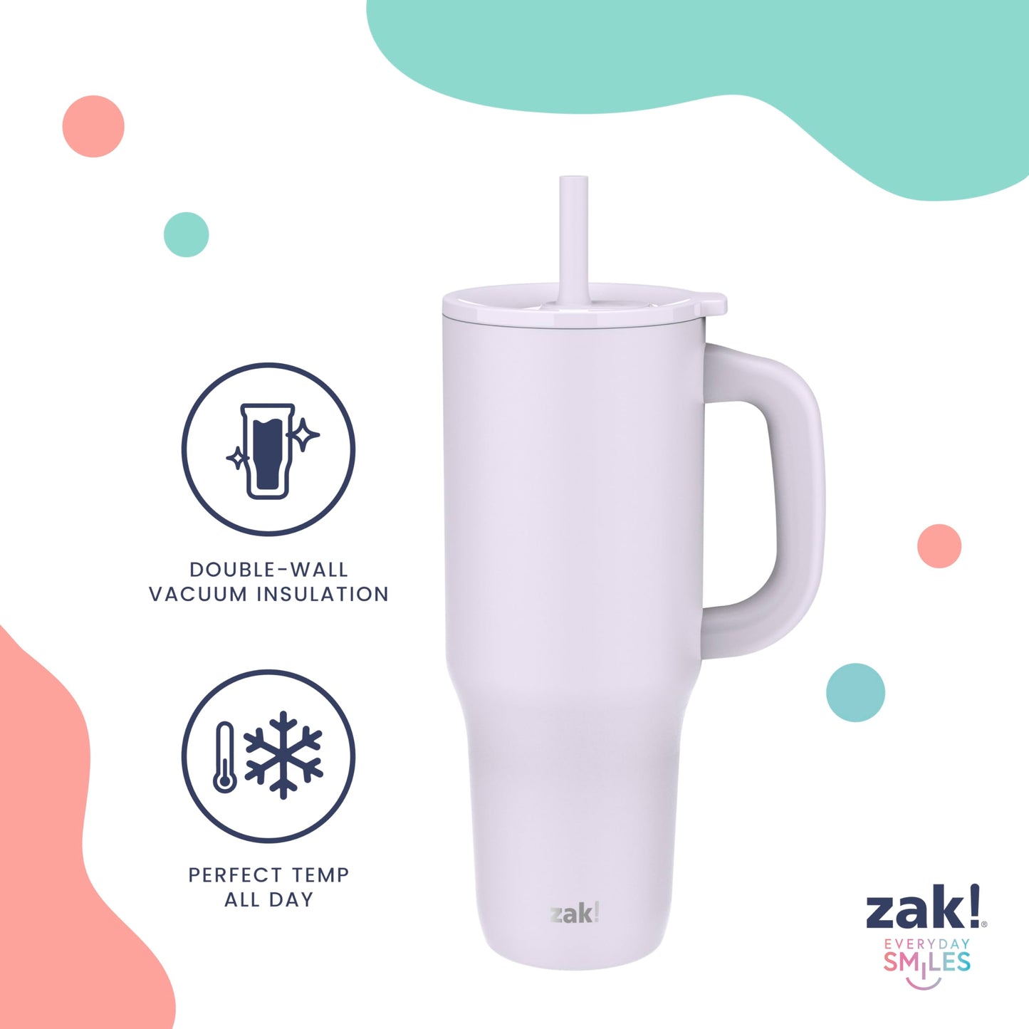 Zak Designs Sanrio Sutton Travel Tumbler for On the Go or At Home, 40oz Stainless Steel with Vacuum Insulation, Silicone Straw, and Carry Handle for Cold Drinks (Hello Kitty)