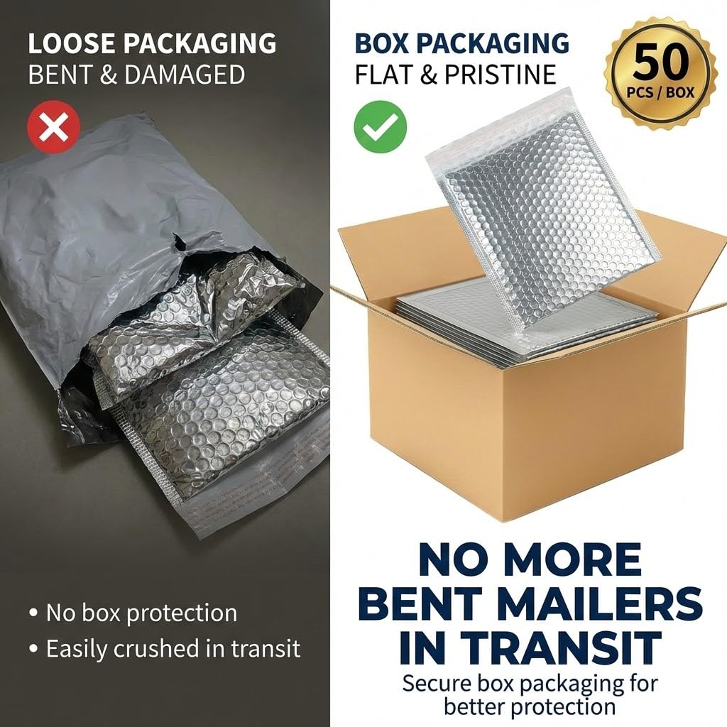 50 Pack 6x8 Inch Thermal Insulated Bubble Mailers for Cold Shipping, Metallic Silver Foil Padded Envelopes, Self-Seal Water-Resistant Cushioned Shipping Bags