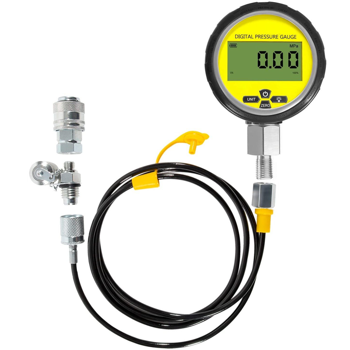 10000PSI Digital Hydraulic Pressure Test Coupling Kit Pressure Gauge Manometer Tester for USA Brand Excavator 1 Gauge 1 Hose 2 Couplings Black Silicone Protector 1/4 Inch NPT Connector 700BAR/70Mpa