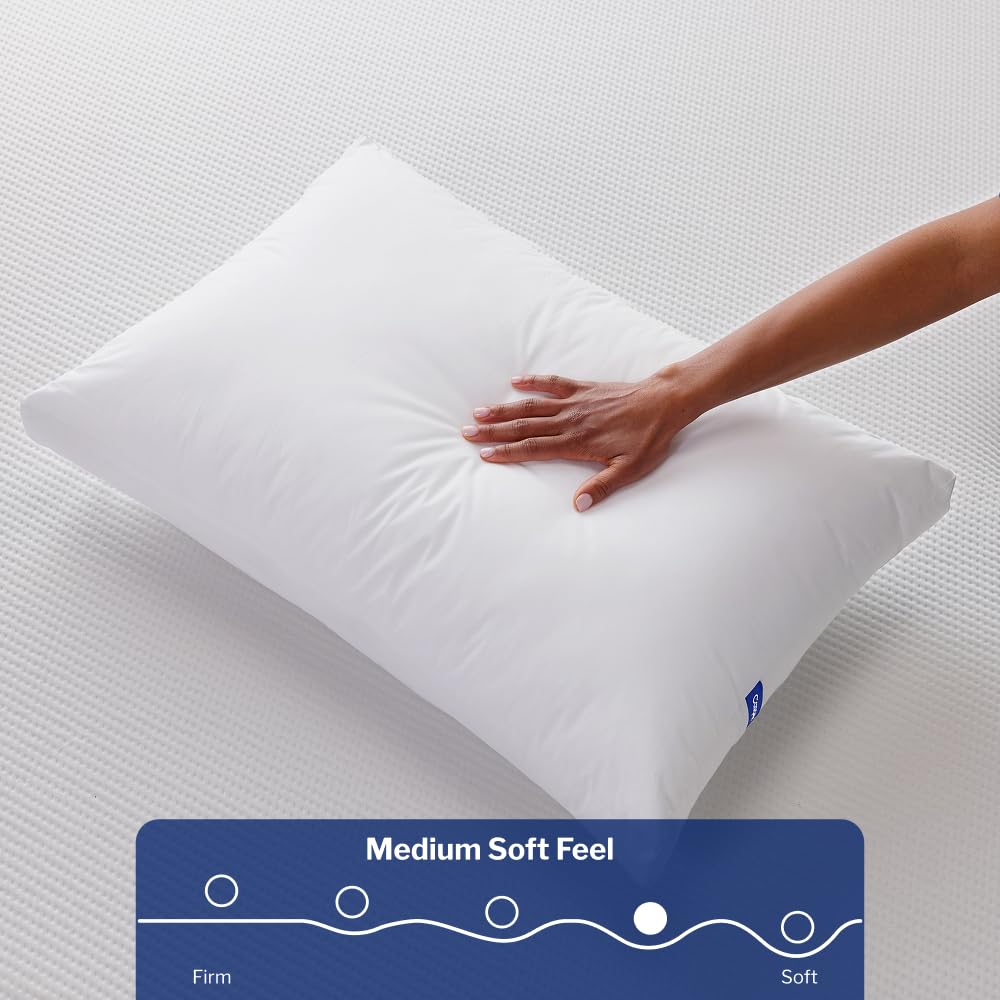 Casper Sleep Essential Pillow, Standard Size – Medium Soft Feel, Down-Alternative Fill, Supports Side, Back & Stomach Sleepers