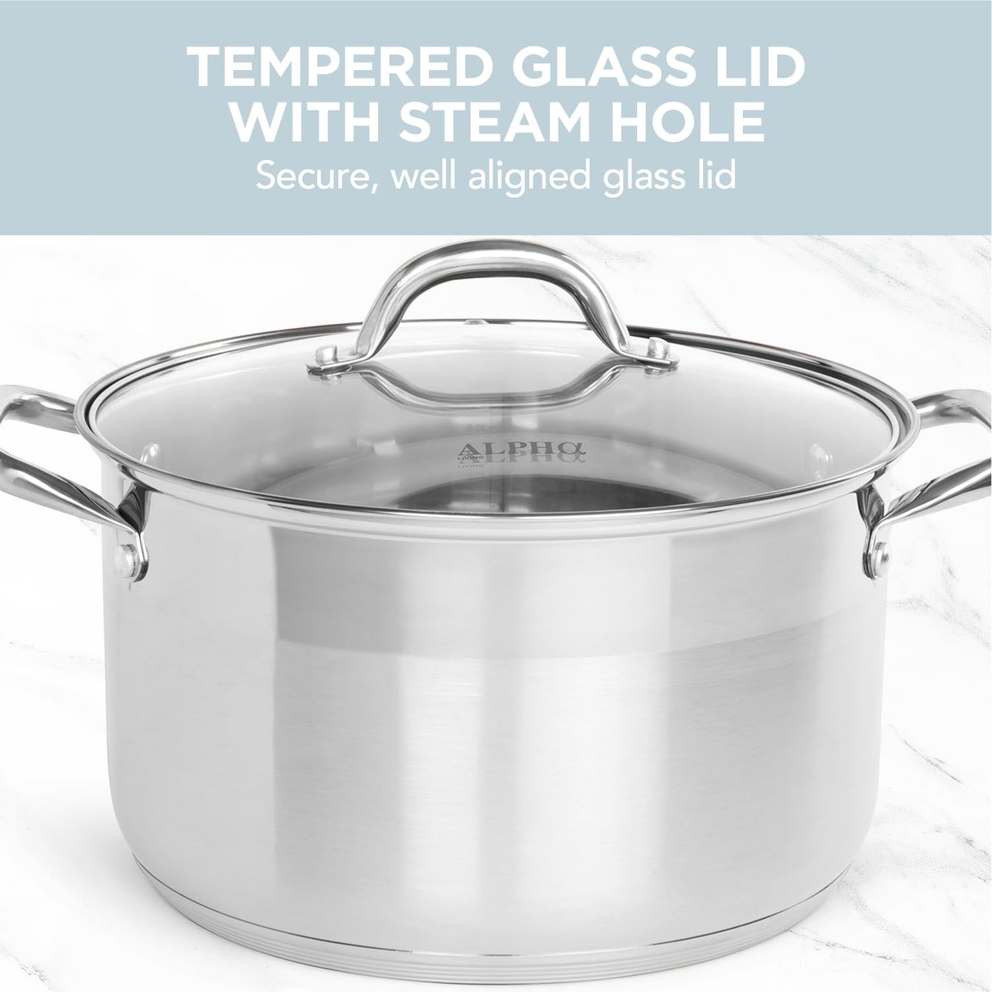 Alpha Living SP-08G Stainless Steel Pot with Capsule Bottom – Induction Compatible 8Qt Pot with Lid – Tri-Ply Ultra-Thick Bottom – Ideal for Spaghetti, Cooking, Canning, Boiling