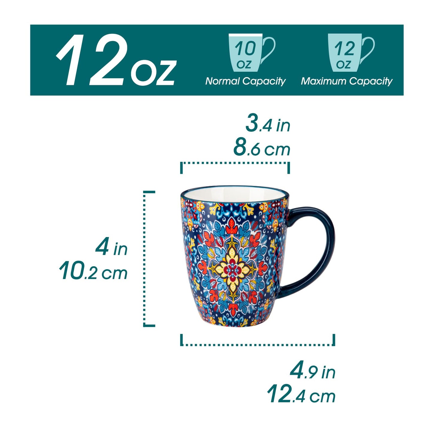 vancasso 12 oz Coffee Mugs Set of 6, Ceramic Mug with Handle, Boho Coffee Cups for Latte, Cappuccino & Hot Chocolate, Dishwasher & Microwave Safe Gift Set, Series SIMI